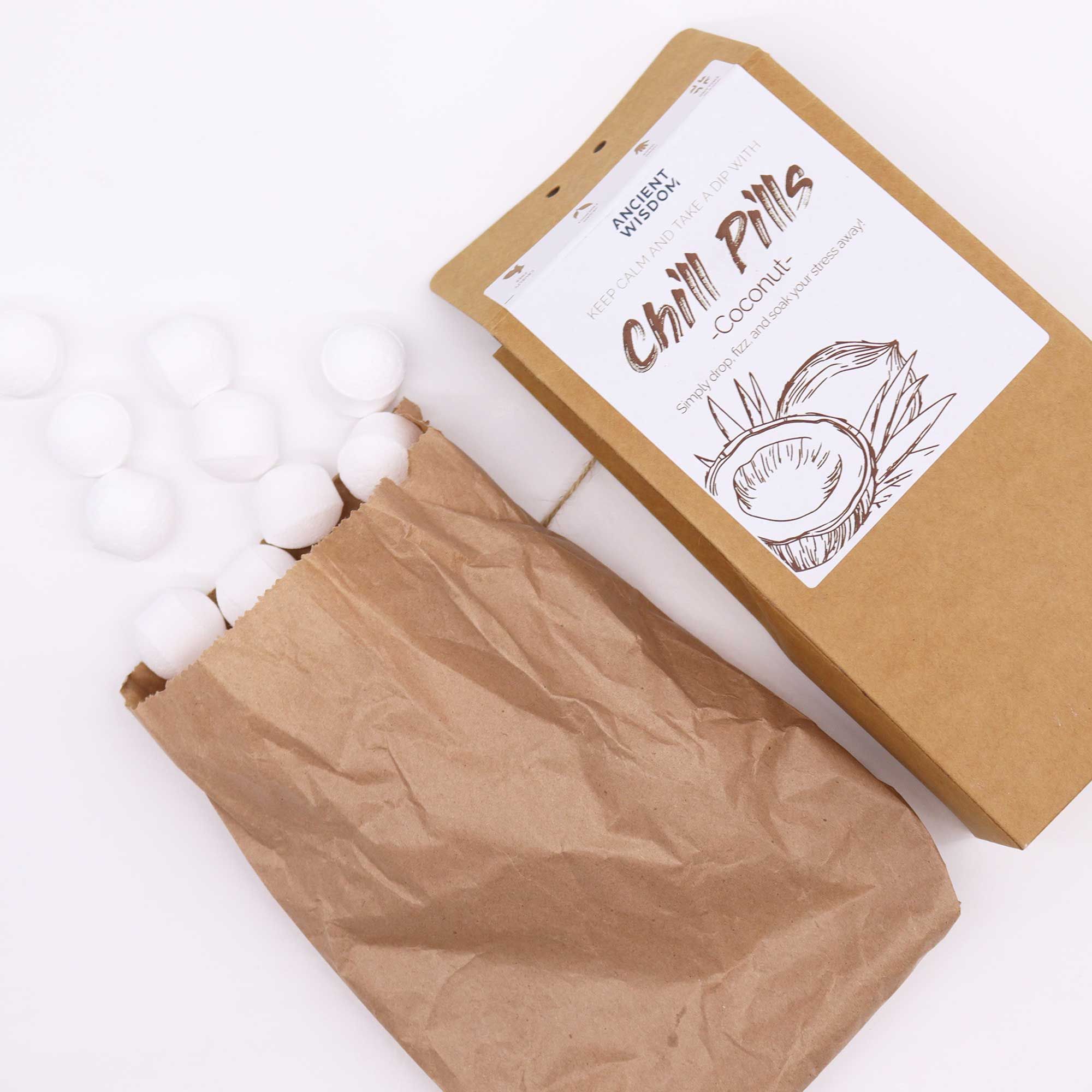 bG9jYWw6Ly9tZWRpYS85SC9BRS82MFIzMEMxRzZXUktBRTlILzM5Y2U4ZTQ2LmpwZWc-1.jpg Badekugeln Geschenkset Kokosduft Chill Pills 350 g Vegan Handgemacht