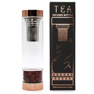 Glas Teeflasche mit Teesieb & Roter Jaspis 500 ml Roségold