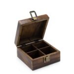 Teebox aus Mangoholz mit 4 Fächern handgeschnitzt