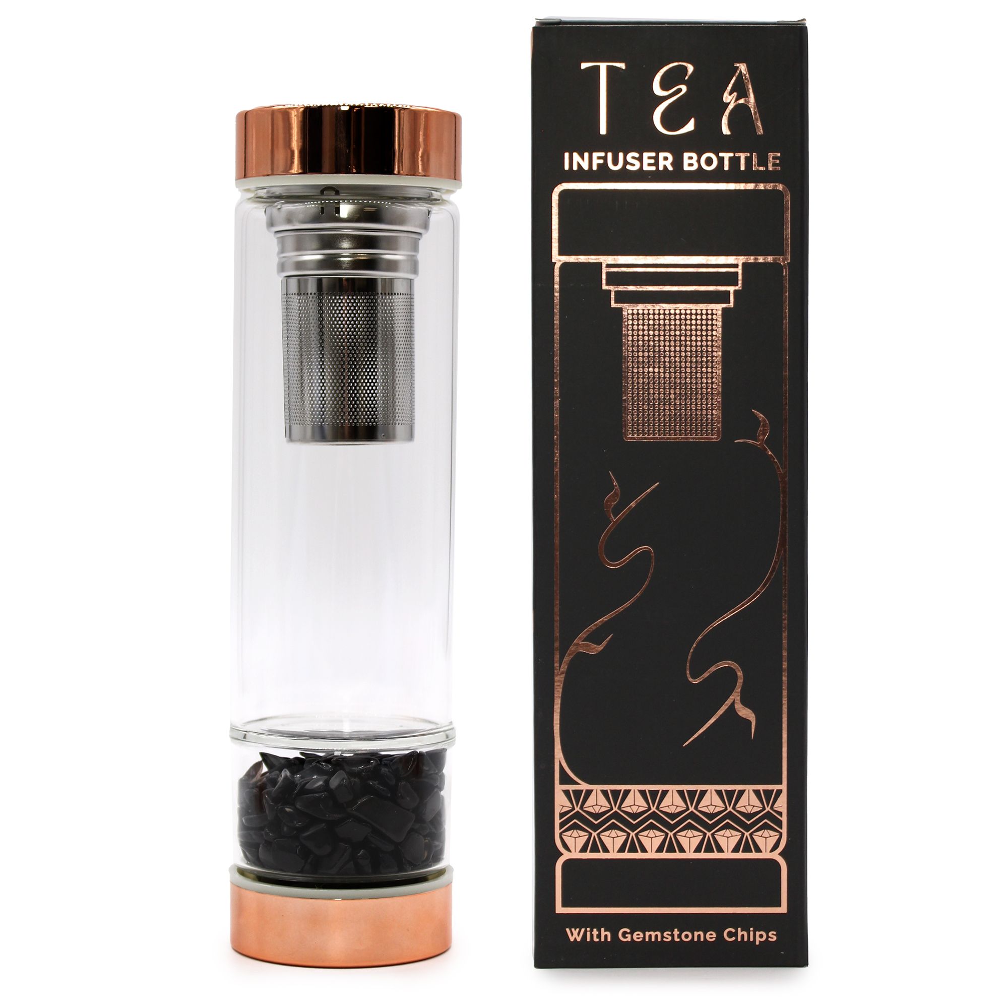 Glas Teeflasche mit Teesieb & Schwarzem Onyx 500 ml Glas Teeflasche mit Teesieb & Schwarzem Onyx 500 ml
