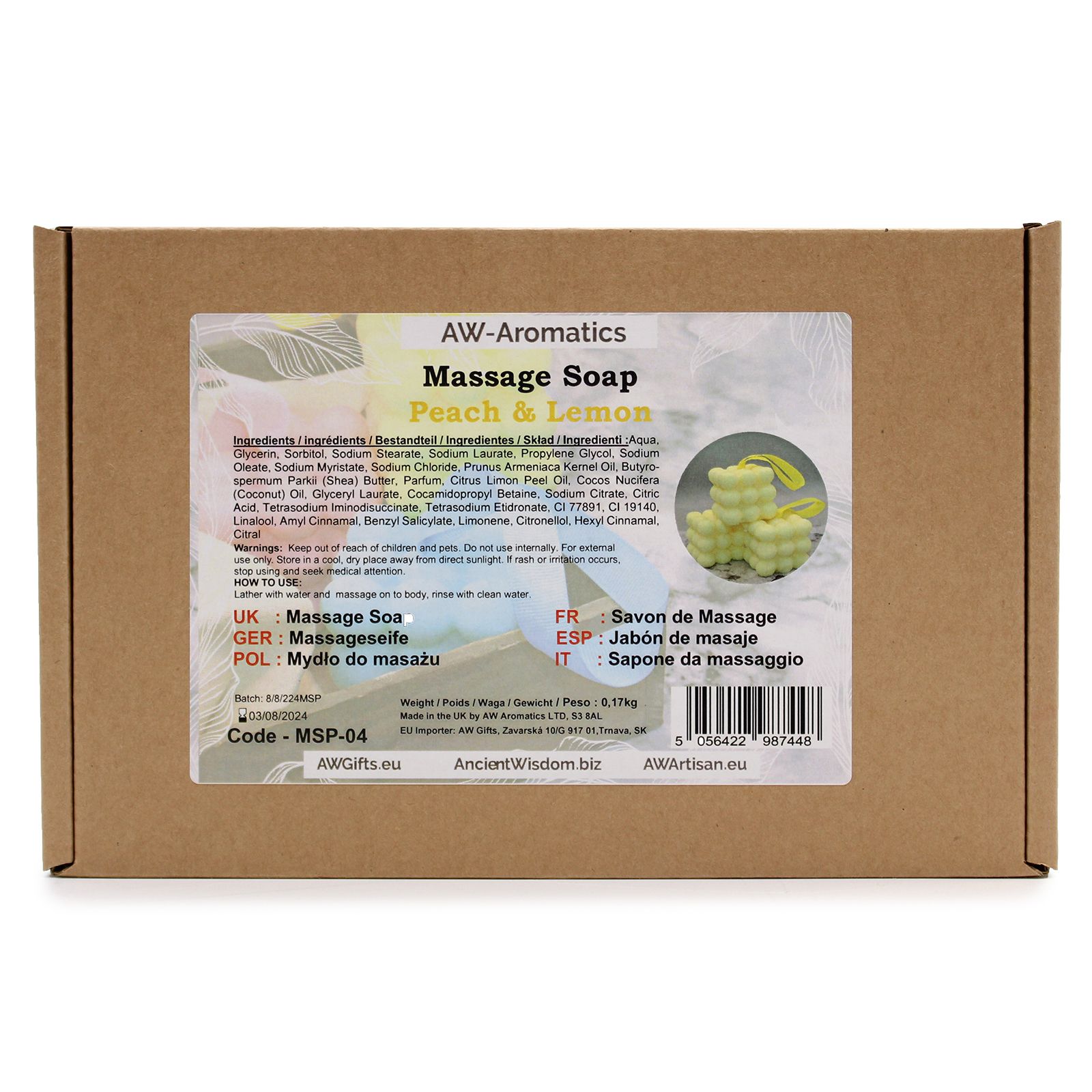 Massageseife Pfirsich & Zitrone Gelb Handgemacht mit Sheabutter 170 g