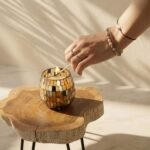 Kleine Glaskerze Amber Mosaik 35 Stunden Brenndauer Dekokerze im Glas