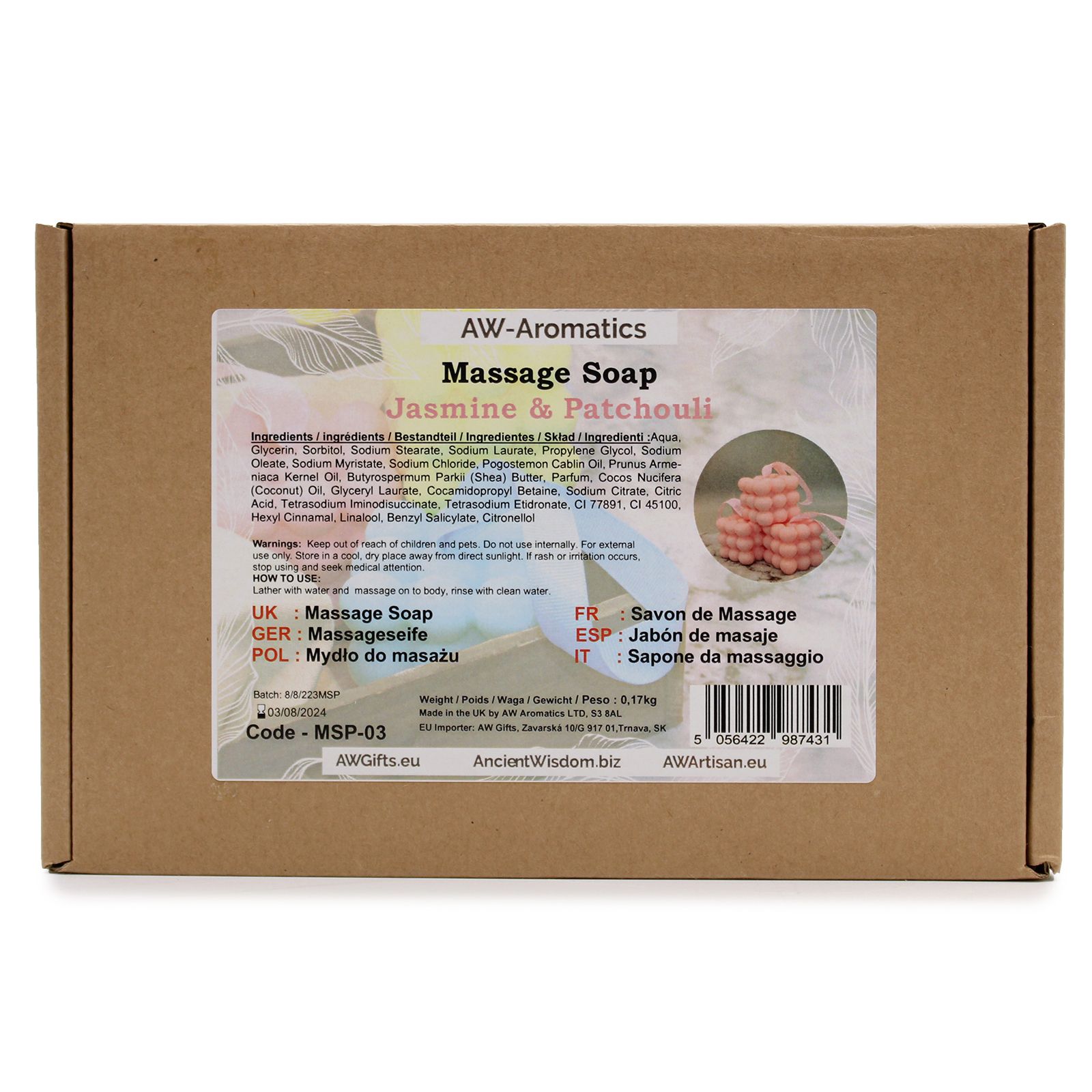 Massageseife Jasmin & Patchouli Rosa Handgemacht mit Sheabutter 170 g