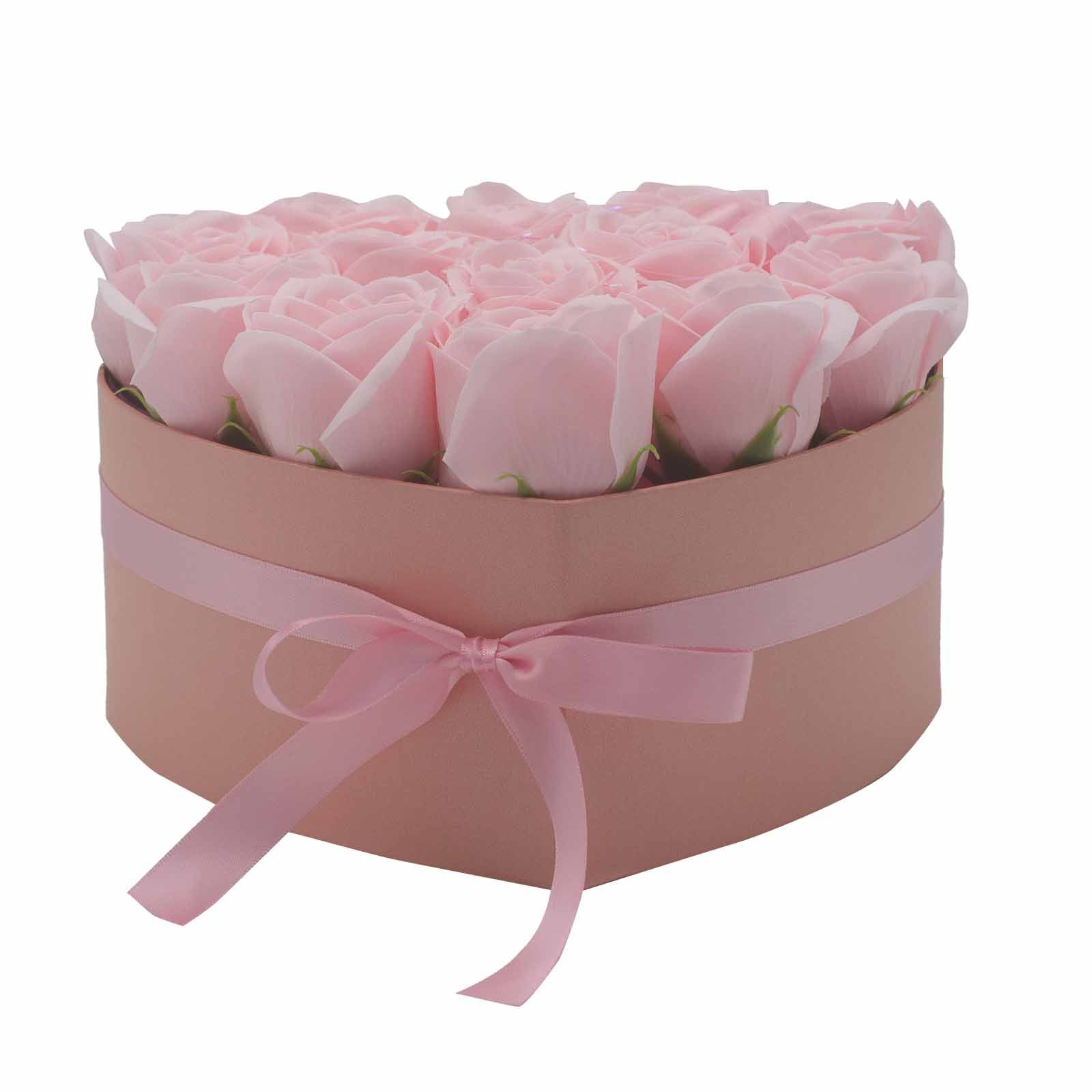 Seifenblumenstrauß Rosa 13 Rosen Herz Geschenkbox Duftseife Badeseife