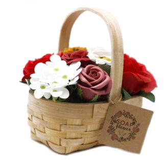 Seifenblumen Bouquet Rot 501 g im Weidenkorb Mittel