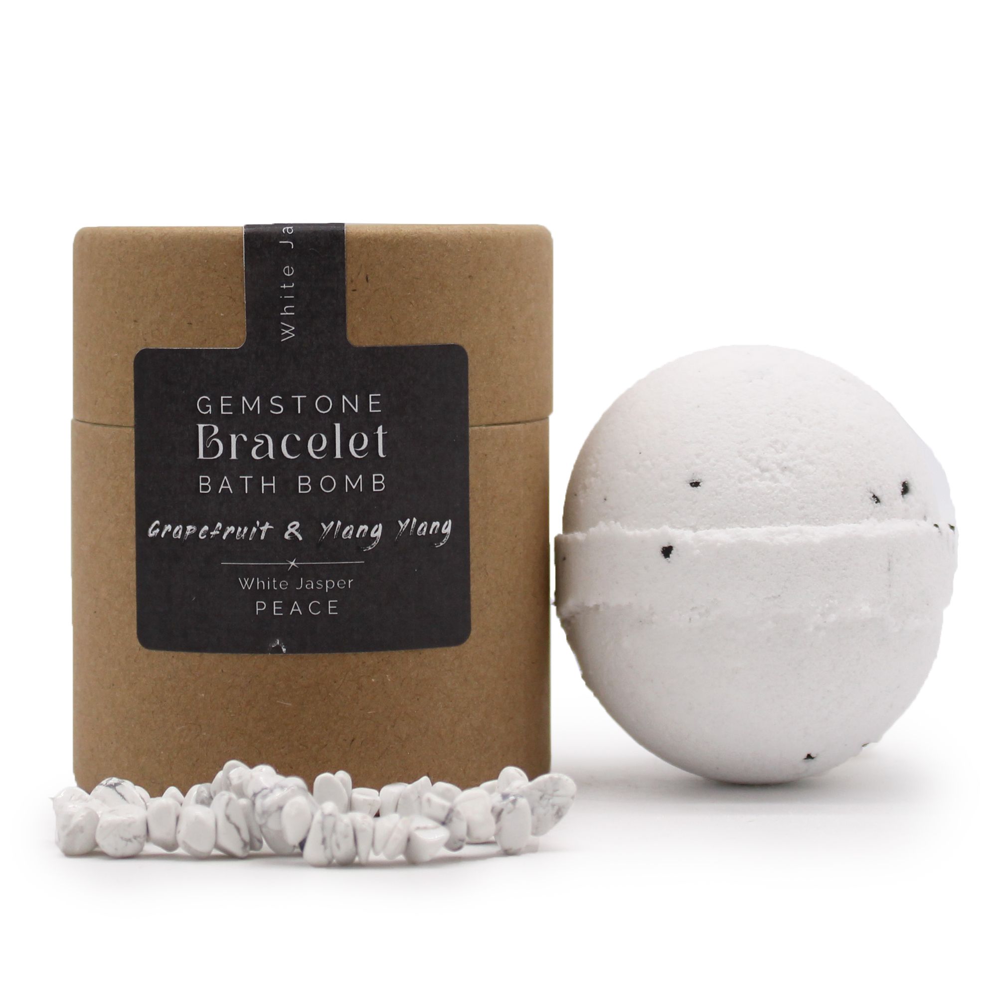 Badebombe mit Weißem Jaspis Armband Grapefruit & Ylang-Ylang 140 g Handgemacht