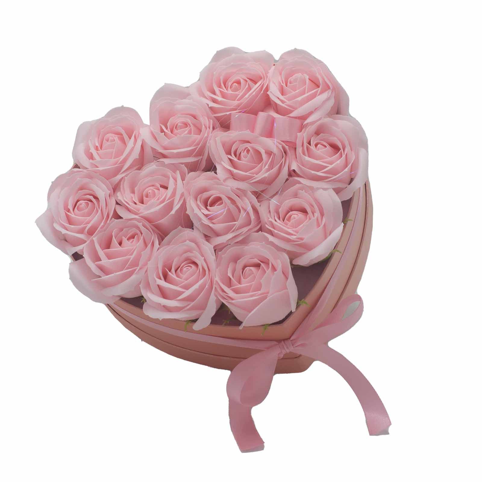 Seifenblumenstrauß Rosa 13 Rosen Herz Geschenkbox Duftseife Badeseife