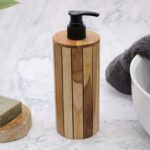Seifenspender aus Teakholz rund Natur – Honigbee Seifenspender aus Teakholz rund Natur