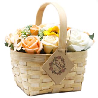 Seifenblumen Bouquet Orange im Weidenkorb Groß
