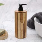 Seifenspender aus Teakholz rund Natur – Honigbee Seifenspender aus Teakholz rund Natur