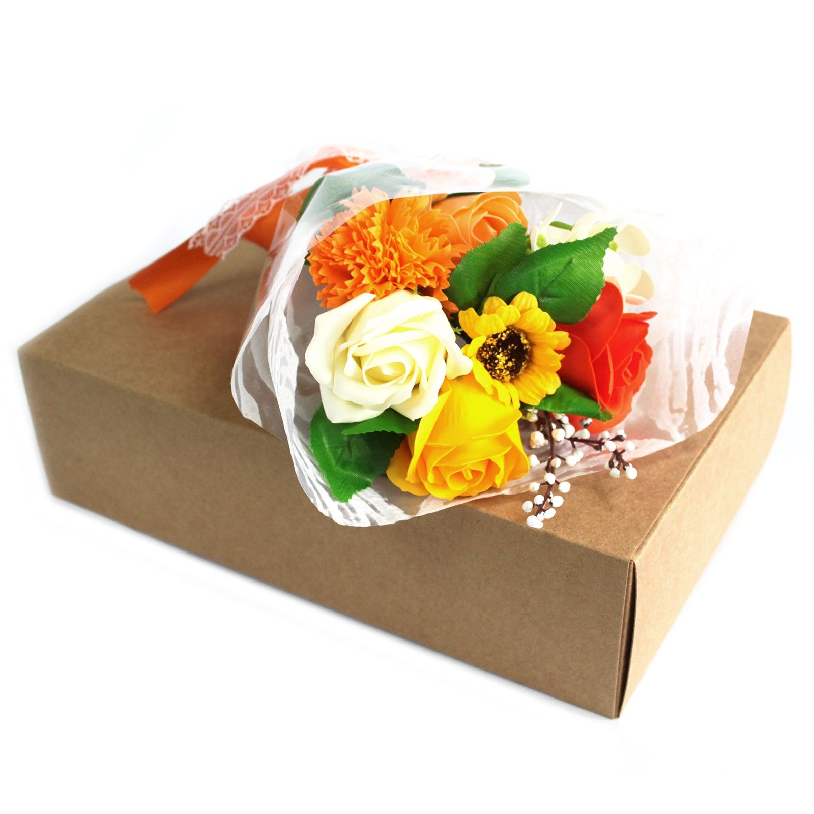 Seifenblumen Handseife Blumenstrauß Orange in Geschenkbox