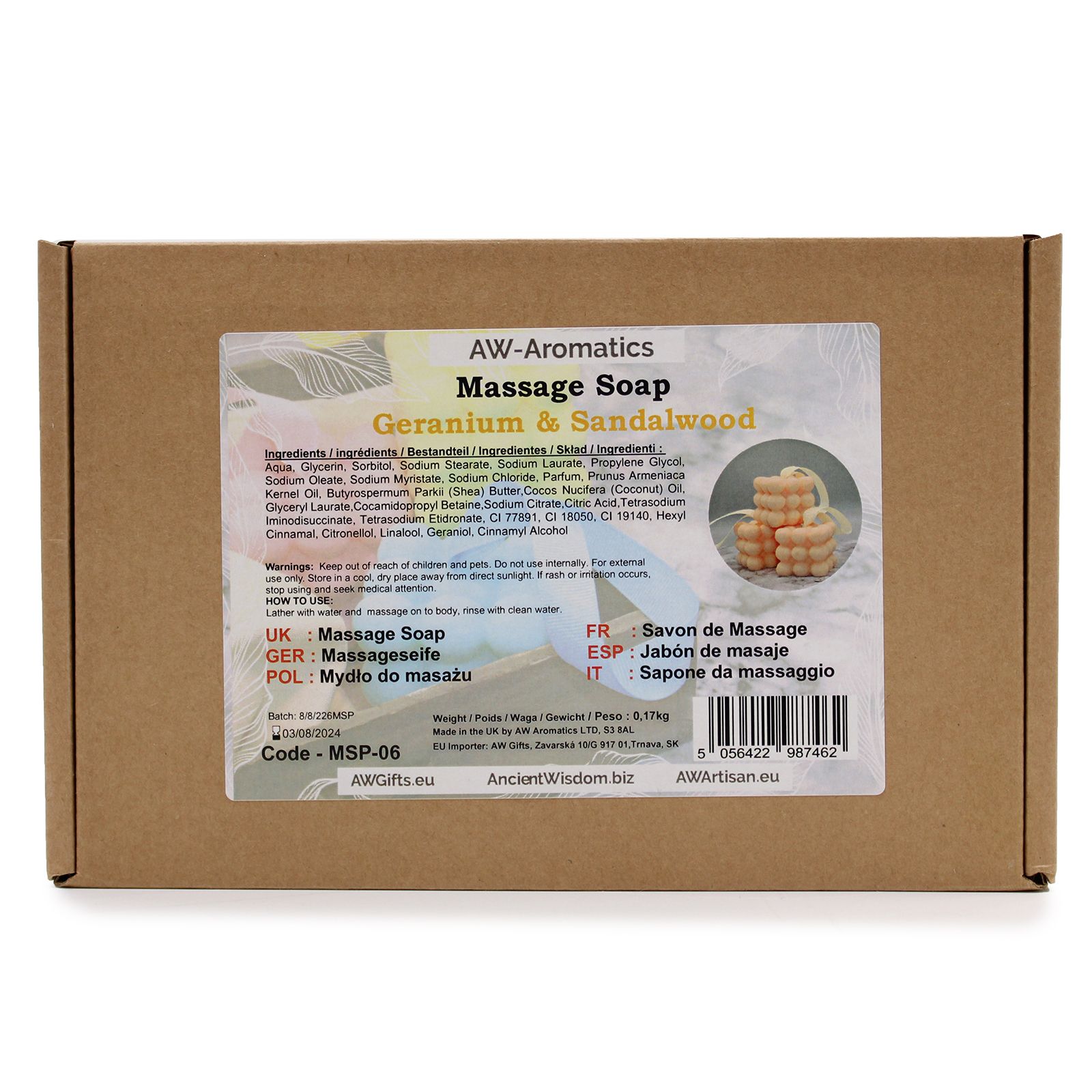 Massageseife Geranie & Sandelholz Orange Handgemacht mit Sheabutter 170 g