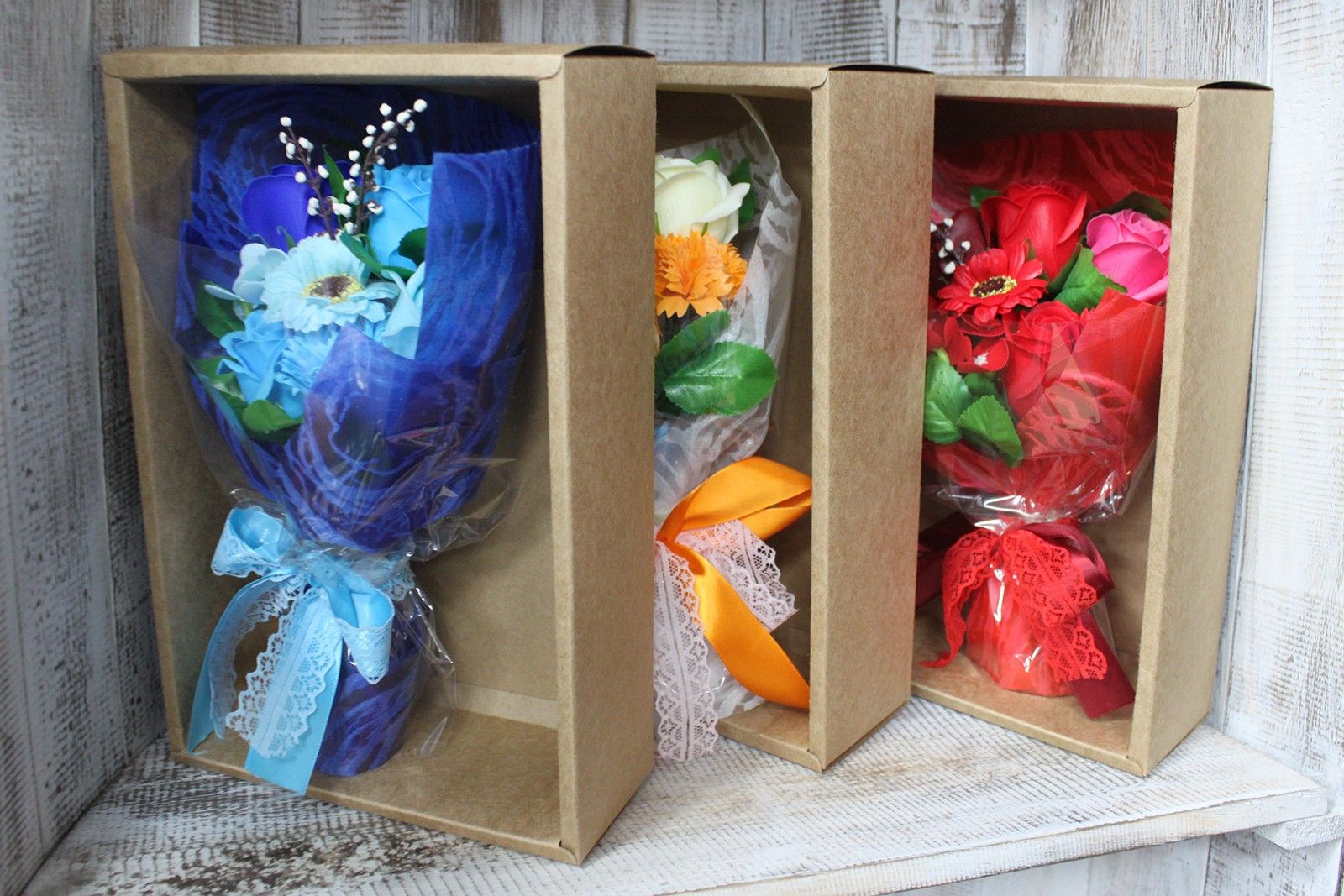 Seifenblumen Handseife Blumenstrauß Orange in Geschenkbox