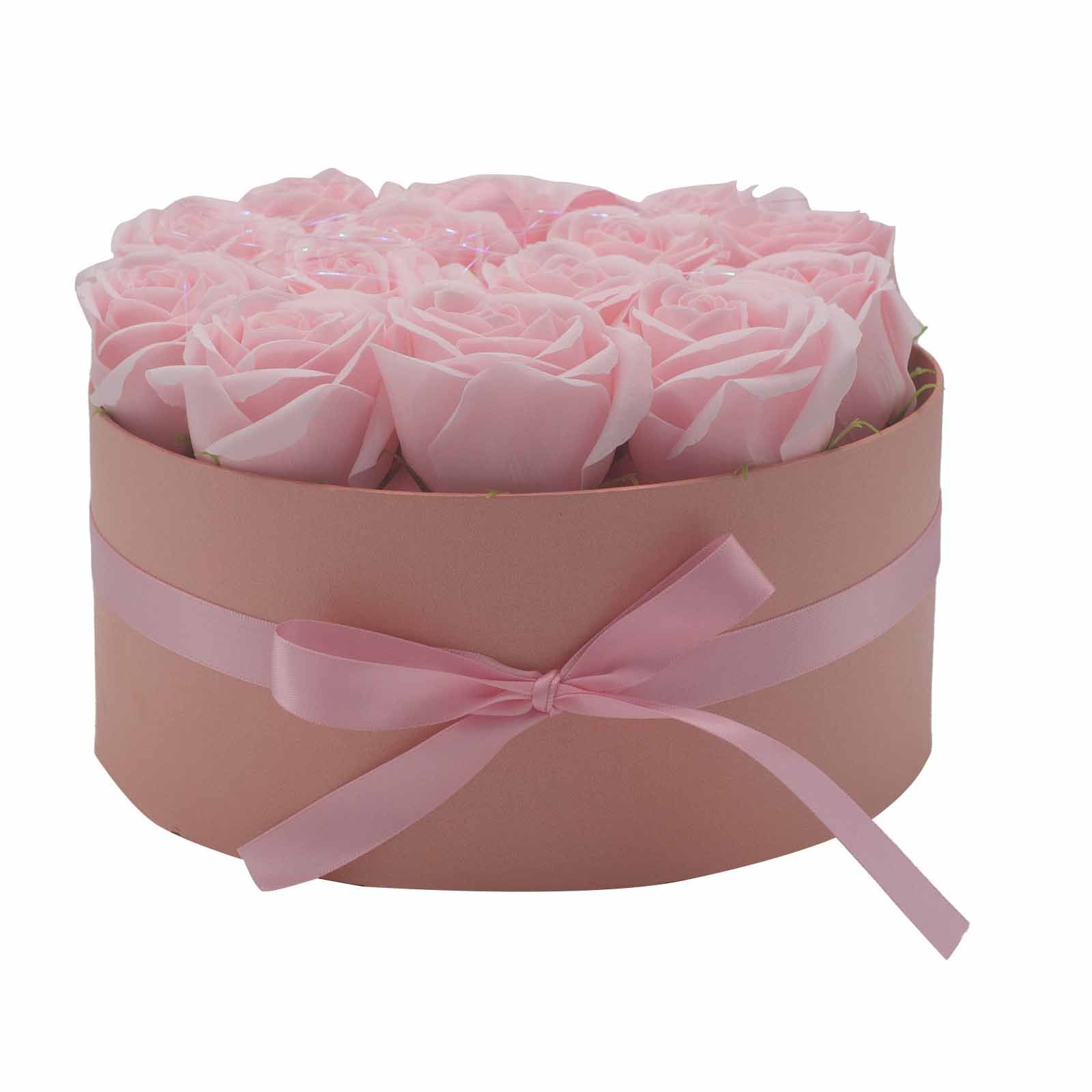 Seifenblumen Rosenstrauß 14 Rosa Rosen Rund – Duftseifen Geschenkbox