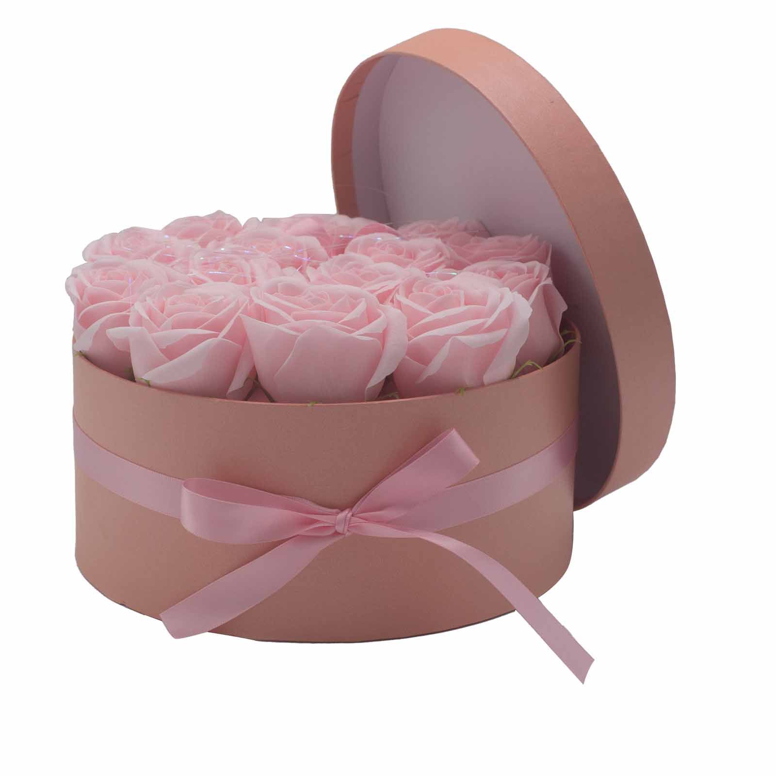 Seifenblumen Rosenstrauß 14 Rosa Rosen Rund – Duftseifen Geschenkbox