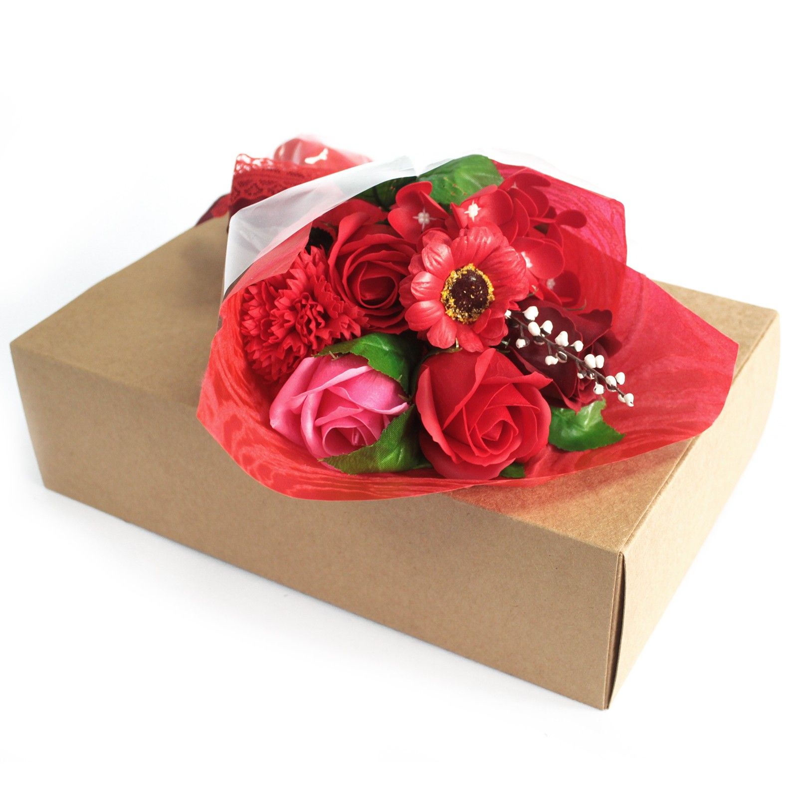 Seifenblumen Handseife Blumenstrauß Rot in Geschenkbox