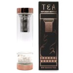 Glas Teeflasche mit Teesieb & Rosenquarz 500 ml Roségold – Honigbee Glas Teeflasche mit Teesieb & Rosenquarz 500 ml
