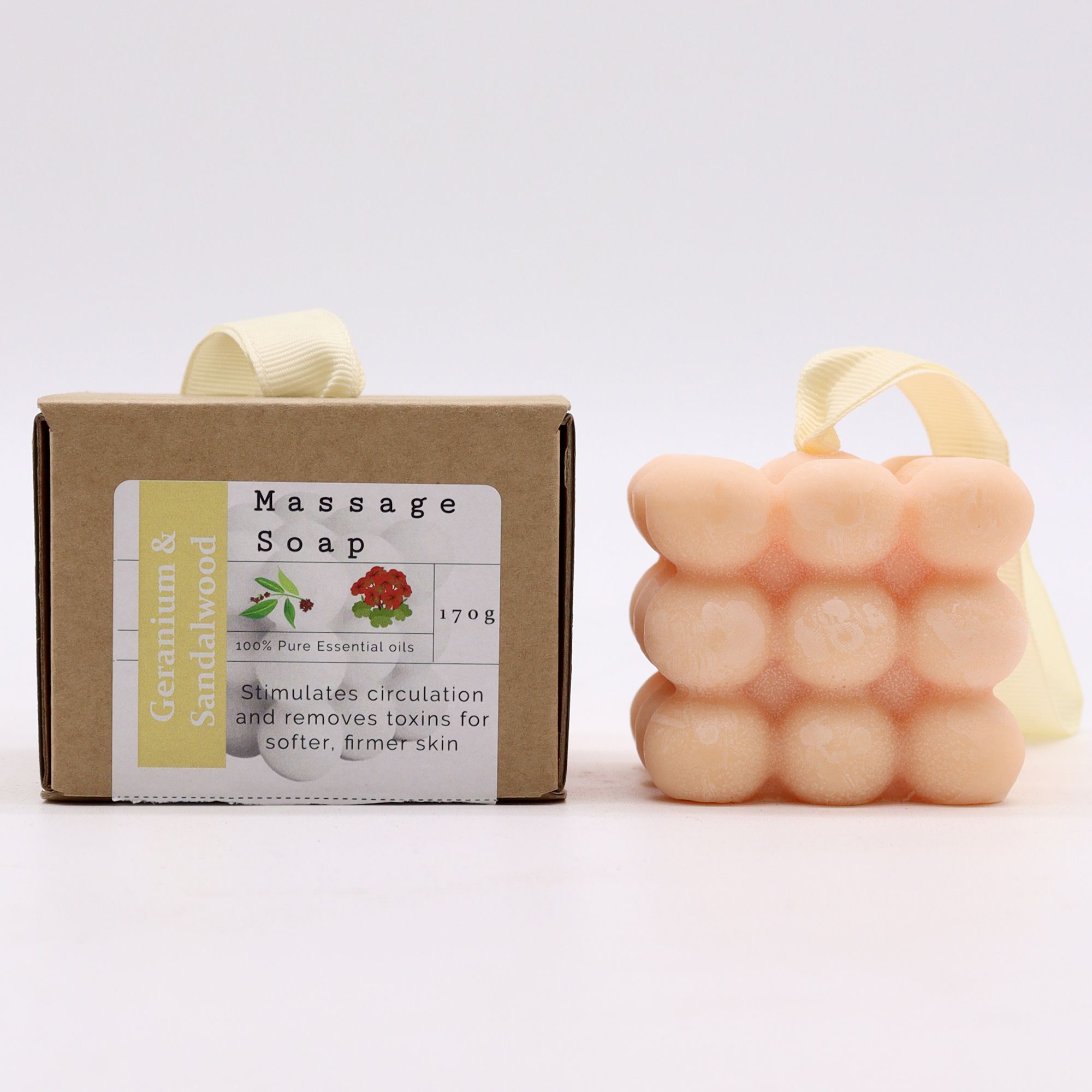 Massageseife Geranie Sandelholz Geschenkbox Orange Handgemacht 200 g