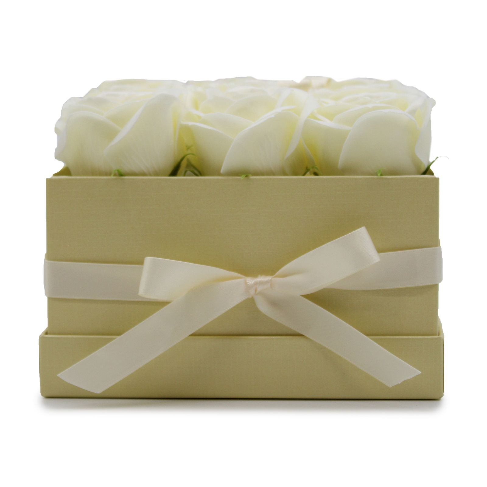 Seifenblumen Rosenstrauß Creme 9 Rosen Quadratisch – Duftseifen Geschenkbox