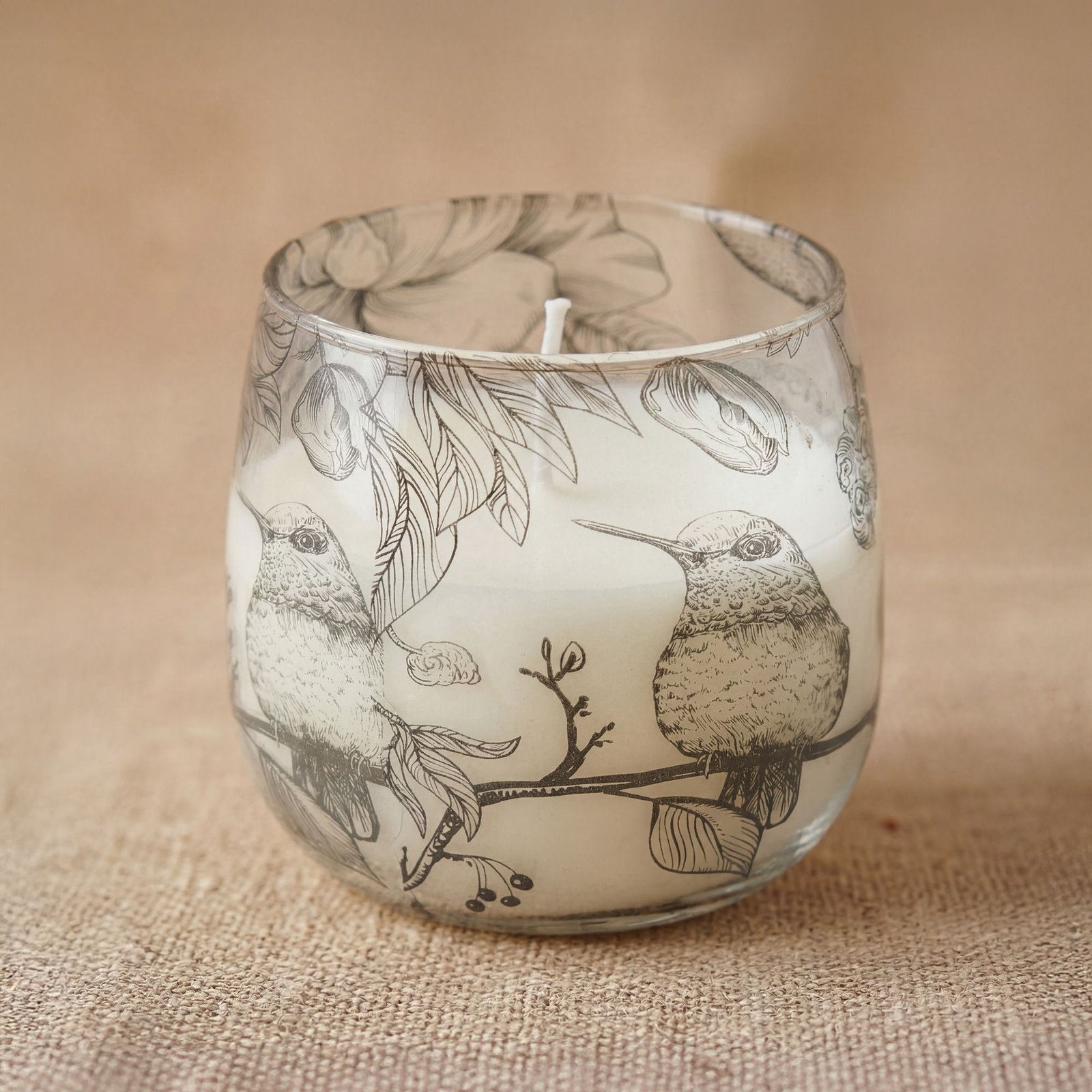 Mittlere Glaskerze Drawn by Flame mit Blumenmotiv 45 Stunden Brenndauer