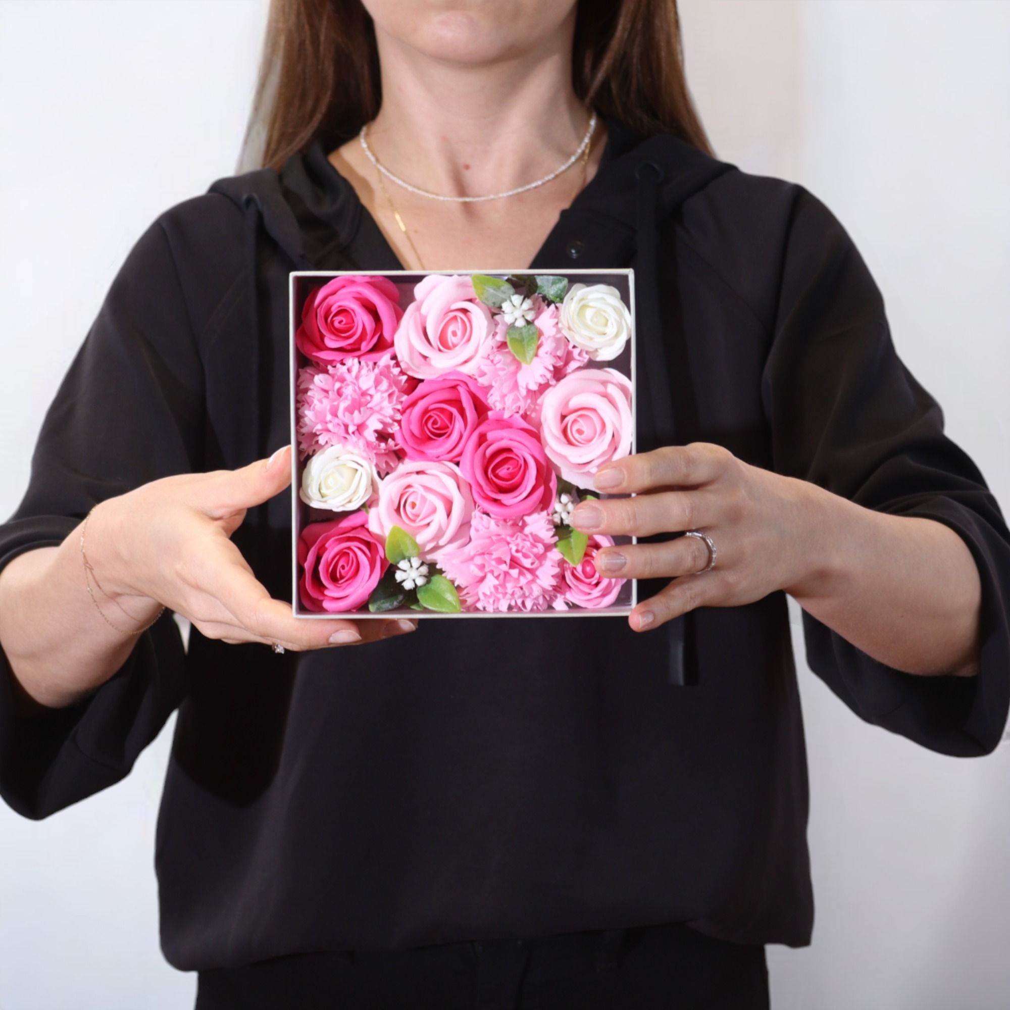 Seifenblumen Geschenkbox Baby Mädchen Rosa Quadrat – Duftseifen Geschenk