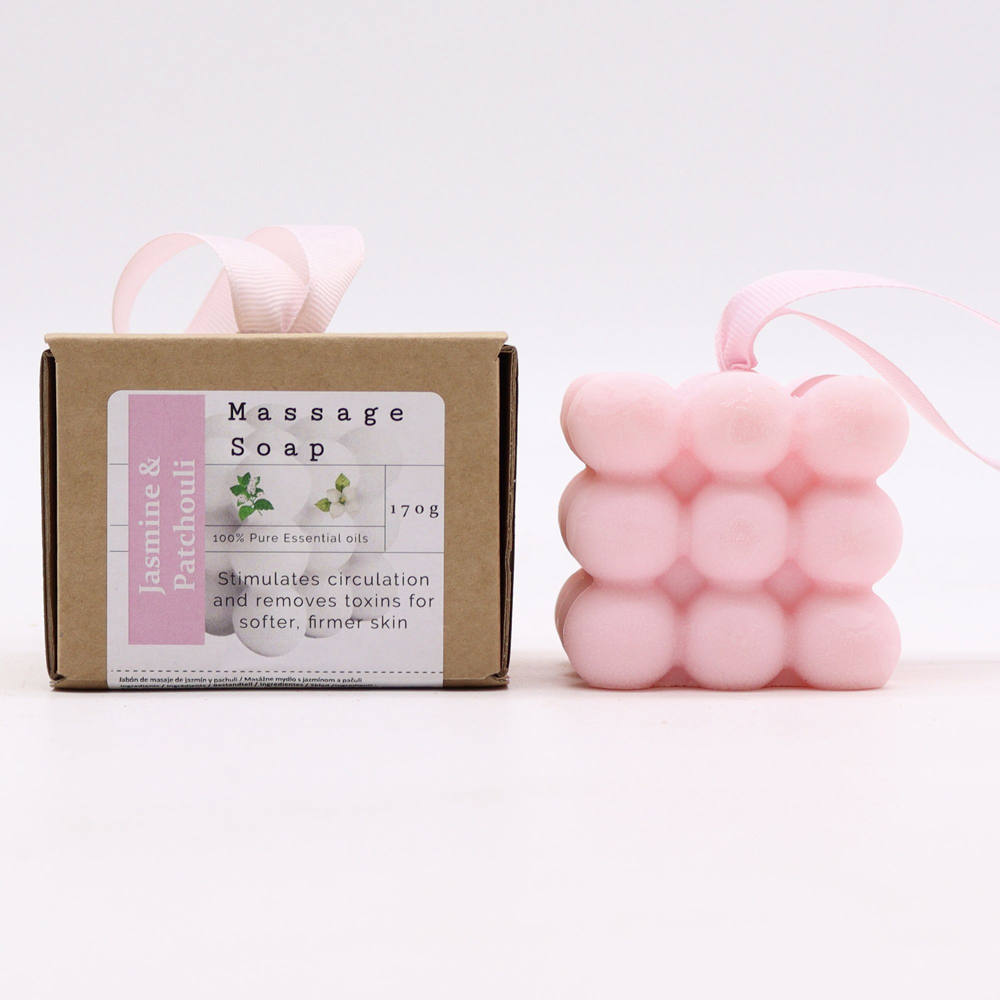 Massageseife Jasmin Patchouli Geschenkbox Rosa Handgemacht 200 g