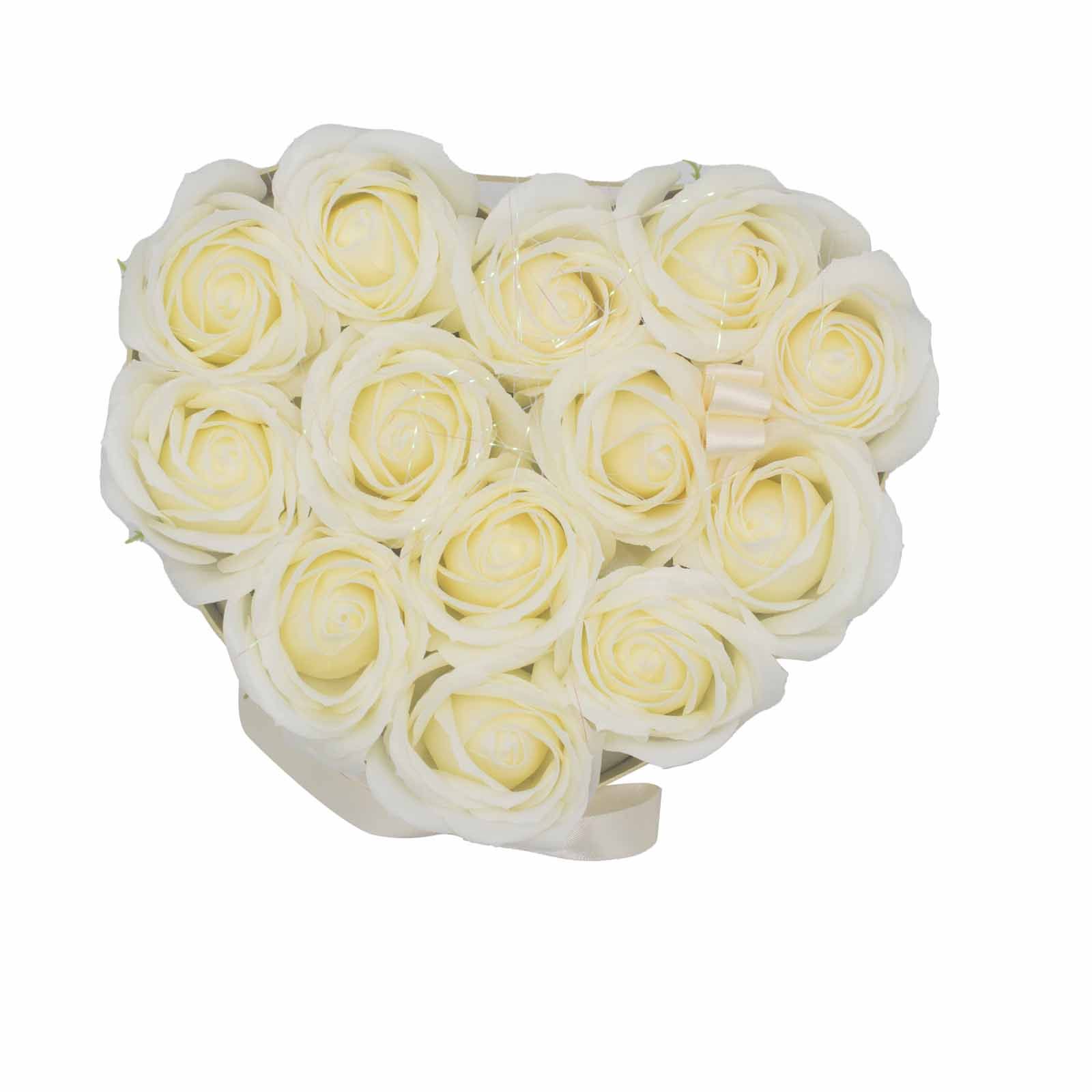 Seifenblumenstrauß Creme 13 Rosen Herz Geschenkbox Duftseife Badeseife
