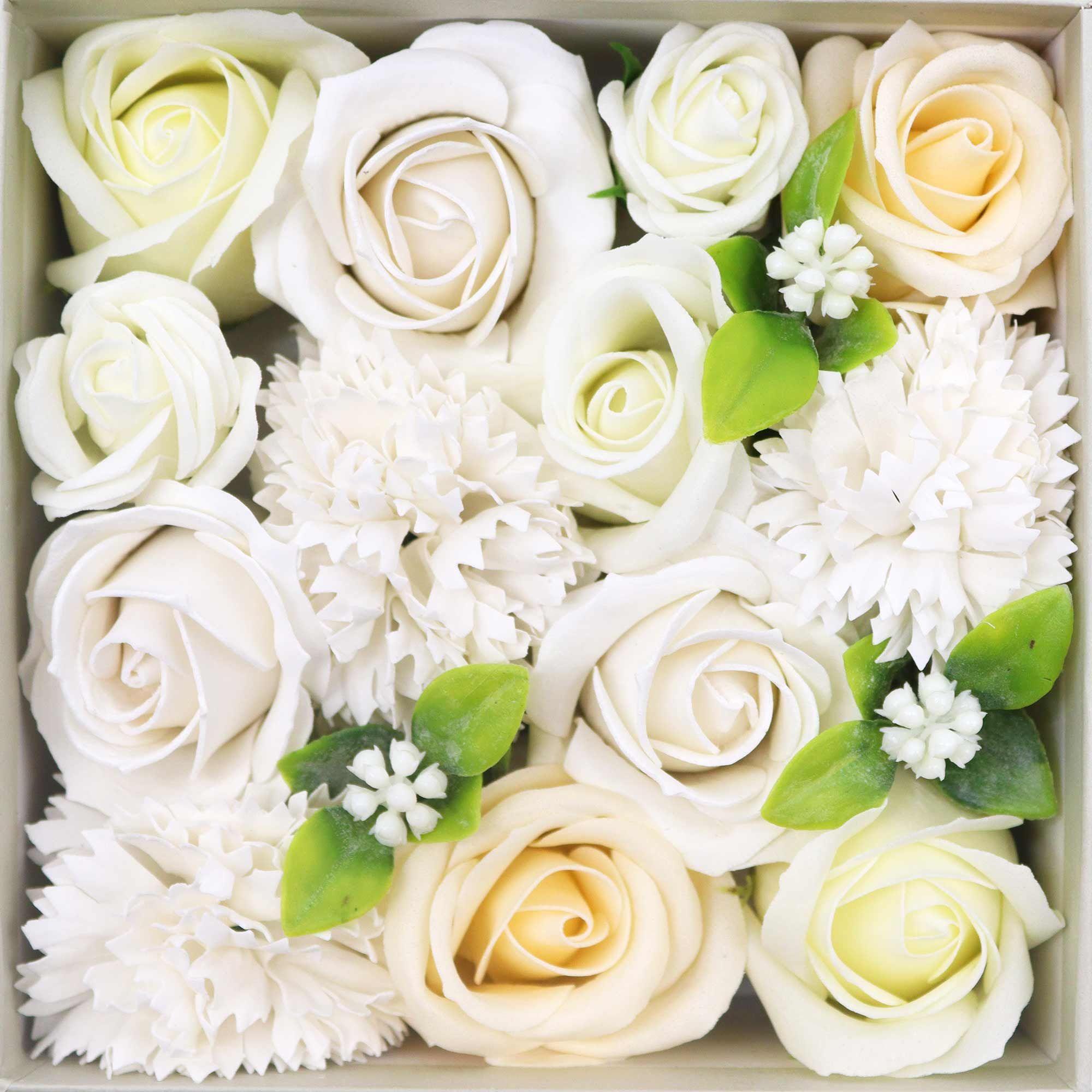 Seifenblumen Geschenkbox Hochzeit Quadrat Weiß & Elfenbein – Duftseifen Geschenk
