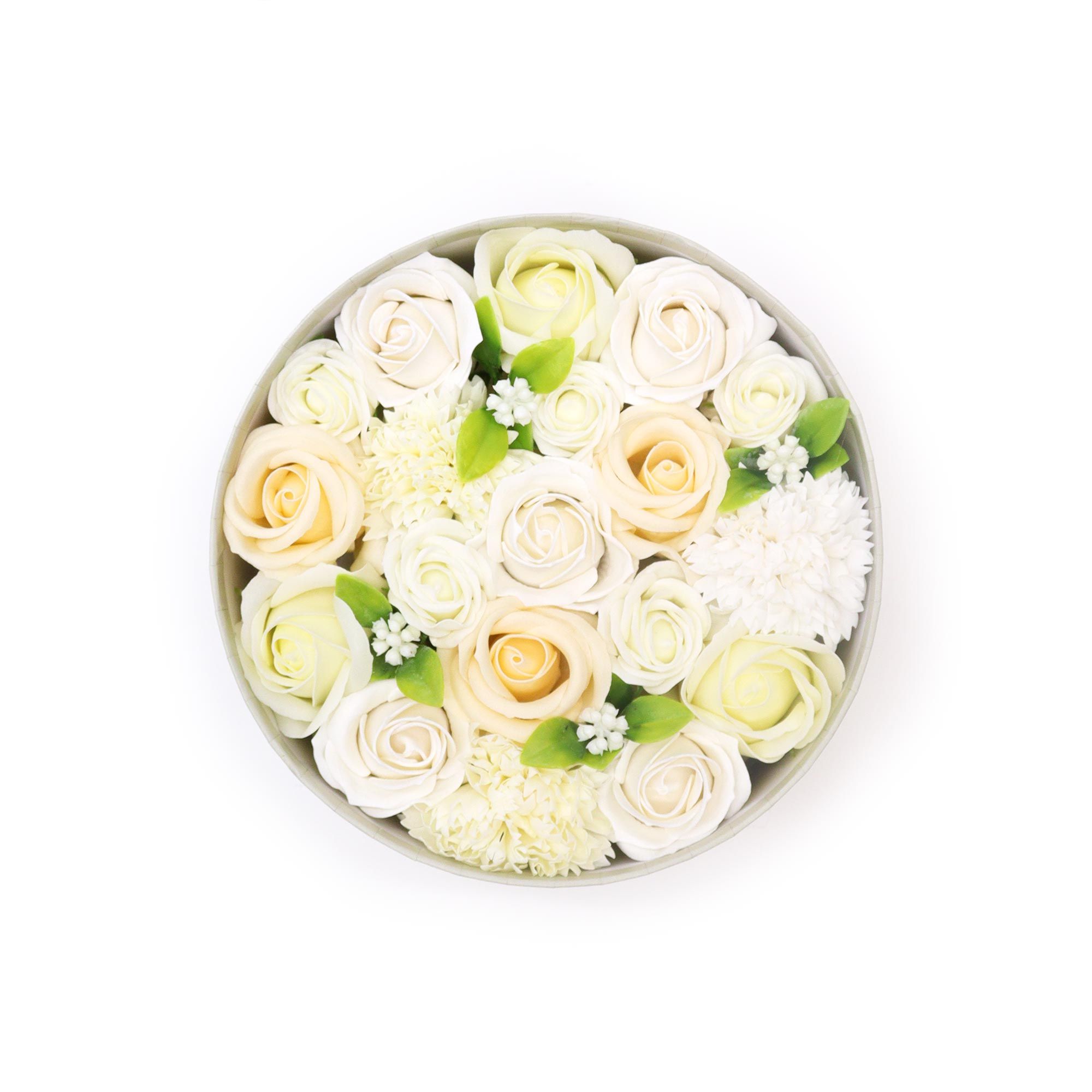 Seifenblumen Geschenkbox Hochzeit Rund Weiß & Elfenbein Seifenblumen Geschenkbox Hochzeit Rund Weiß & Elfenbein