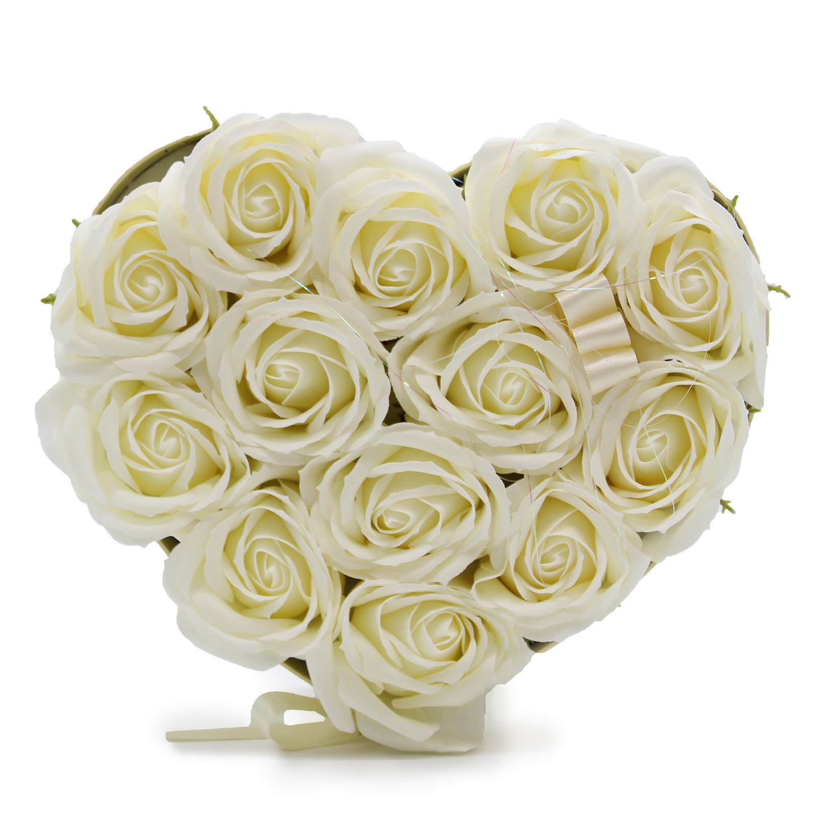 Seifenblumenstrauß Creme 13 Rosen Herz
