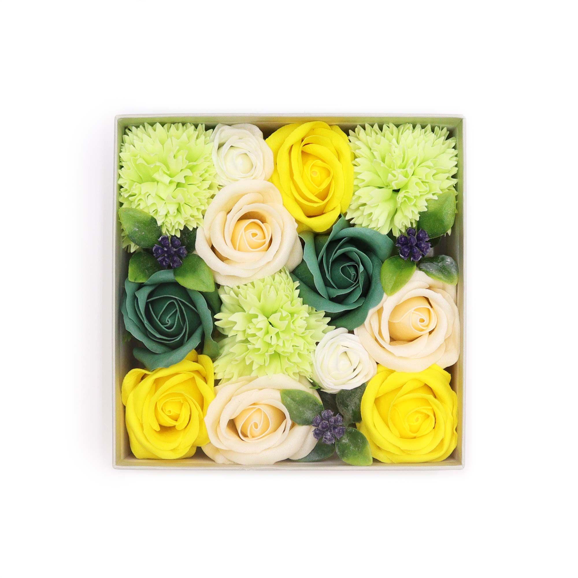 Seifenblumen Geschenkbox Frühling Quadrat Gelb & Grün