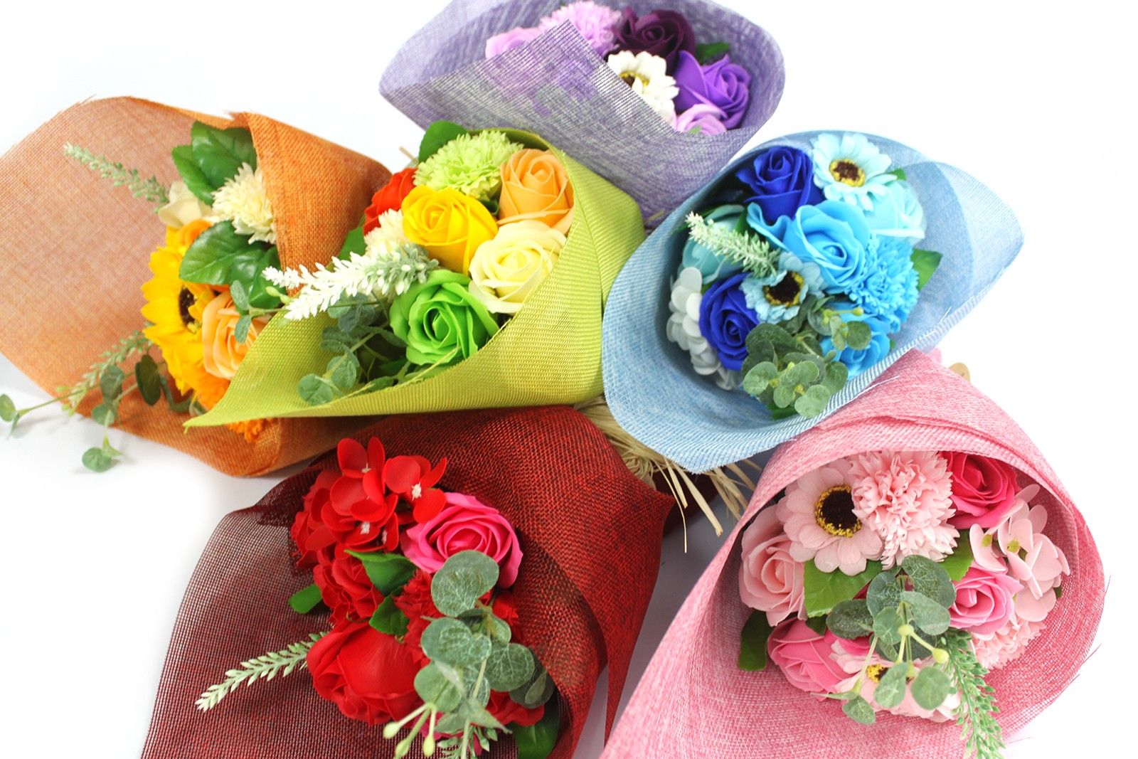 Seifenblumen Blumenstrauß Orange stehend dekoratives Geschenkset
