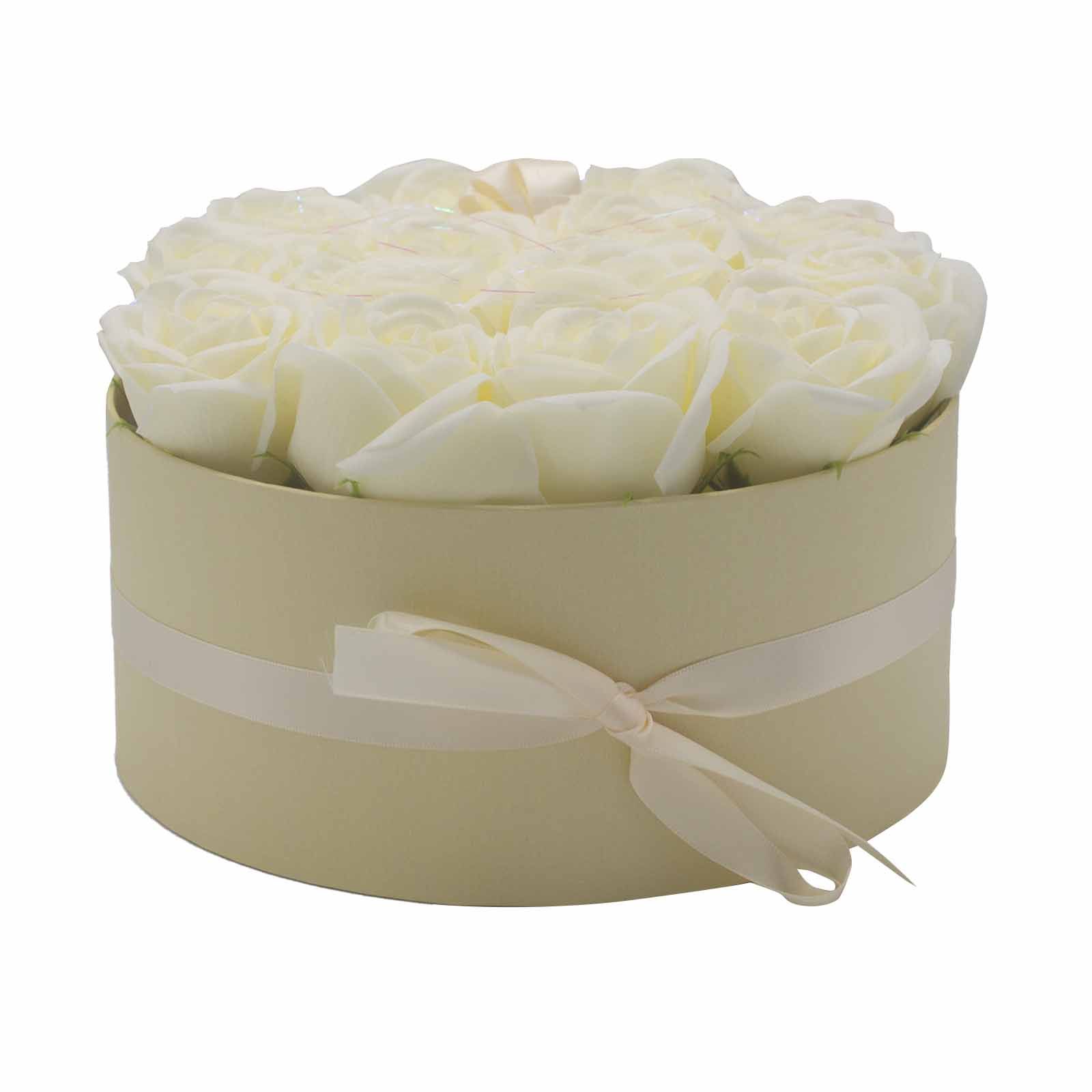 Seifenblumen Rosenstrauß Creme 14 Rosen Rund – Duftseifen Geschenkbox