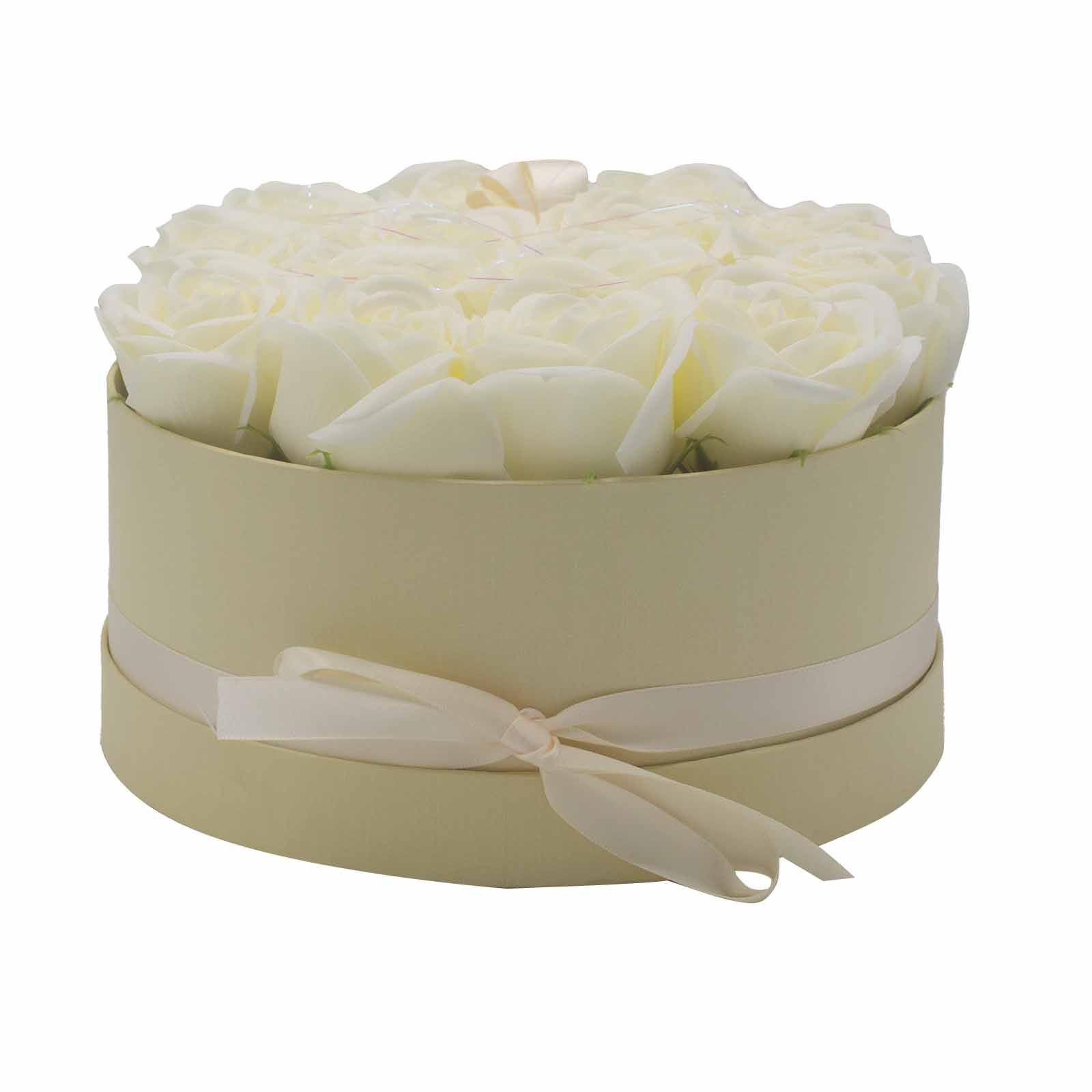 Seifenblumen Rosenstrauß Creme 14 Rosen Rund – Duftseifen Geschenkbox