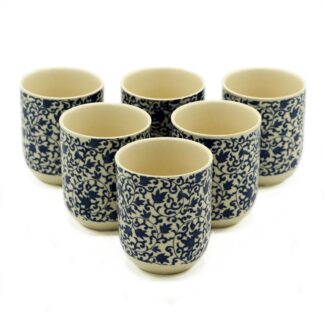 Keramik Teetassen Blaues Muster 6 Stück 190 ml