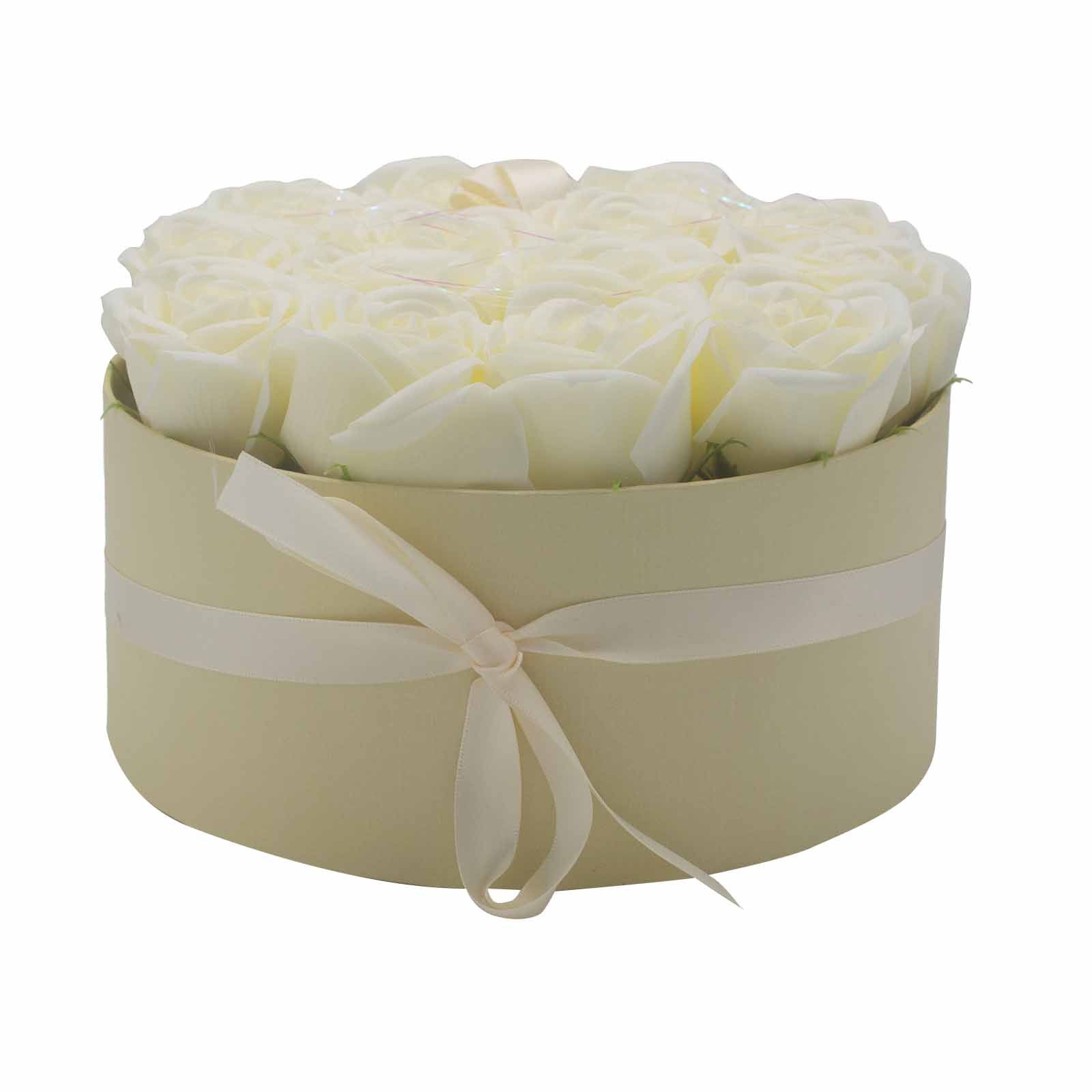 Seifenblumen Rosenstrauß Creme 14 Rosen Rund – Duftseifen Geschenkbox