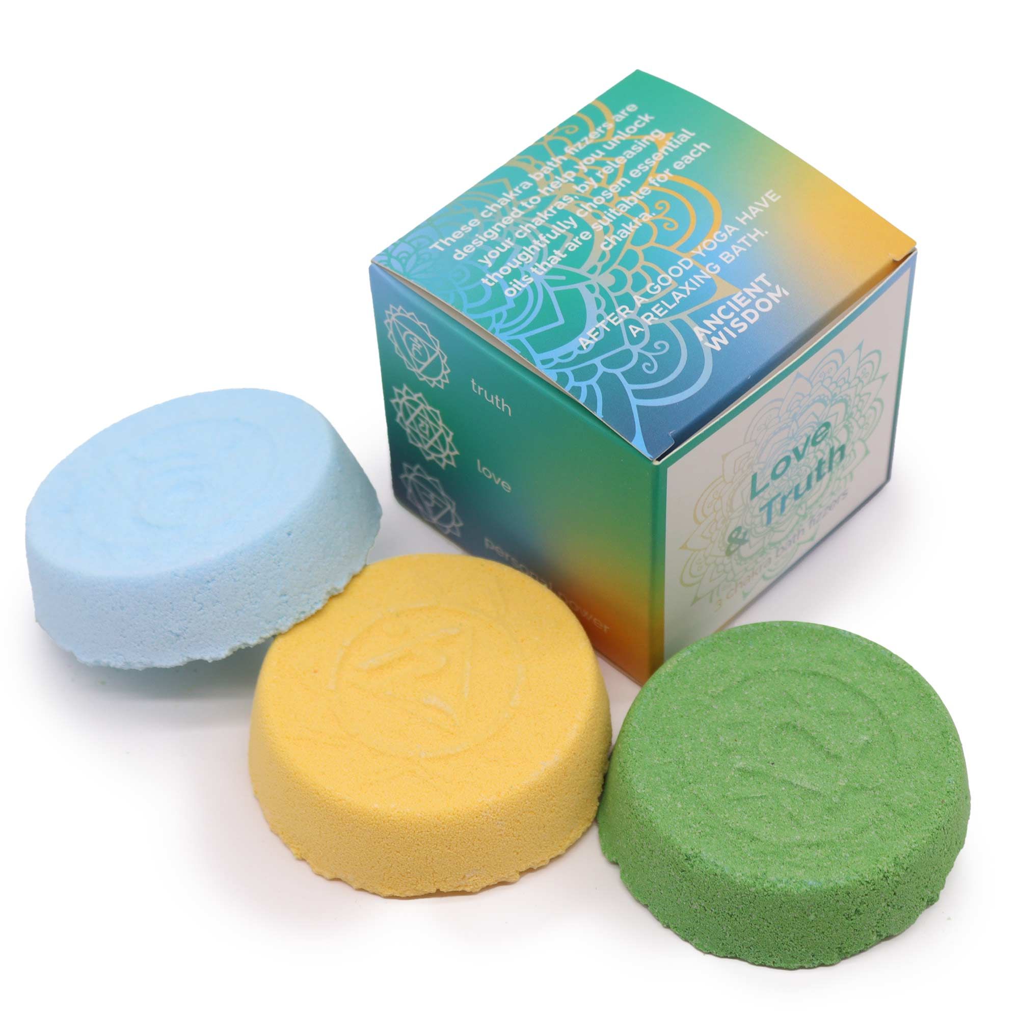 Chakra Badebomben Set 3er Liebe & Wahrheit – Ätherische Öle Vegan