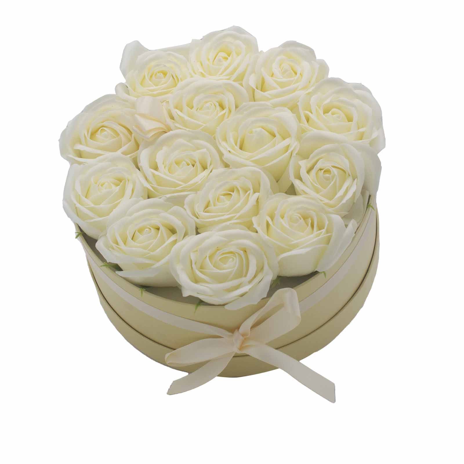 Seifenblumen Rosenstrauß Creme 14 Rosen Rund – Duftseifen Geschenkbox