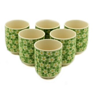 Keramik Teetassen Grüne Gänseblümchen 6 Stück 190 ml