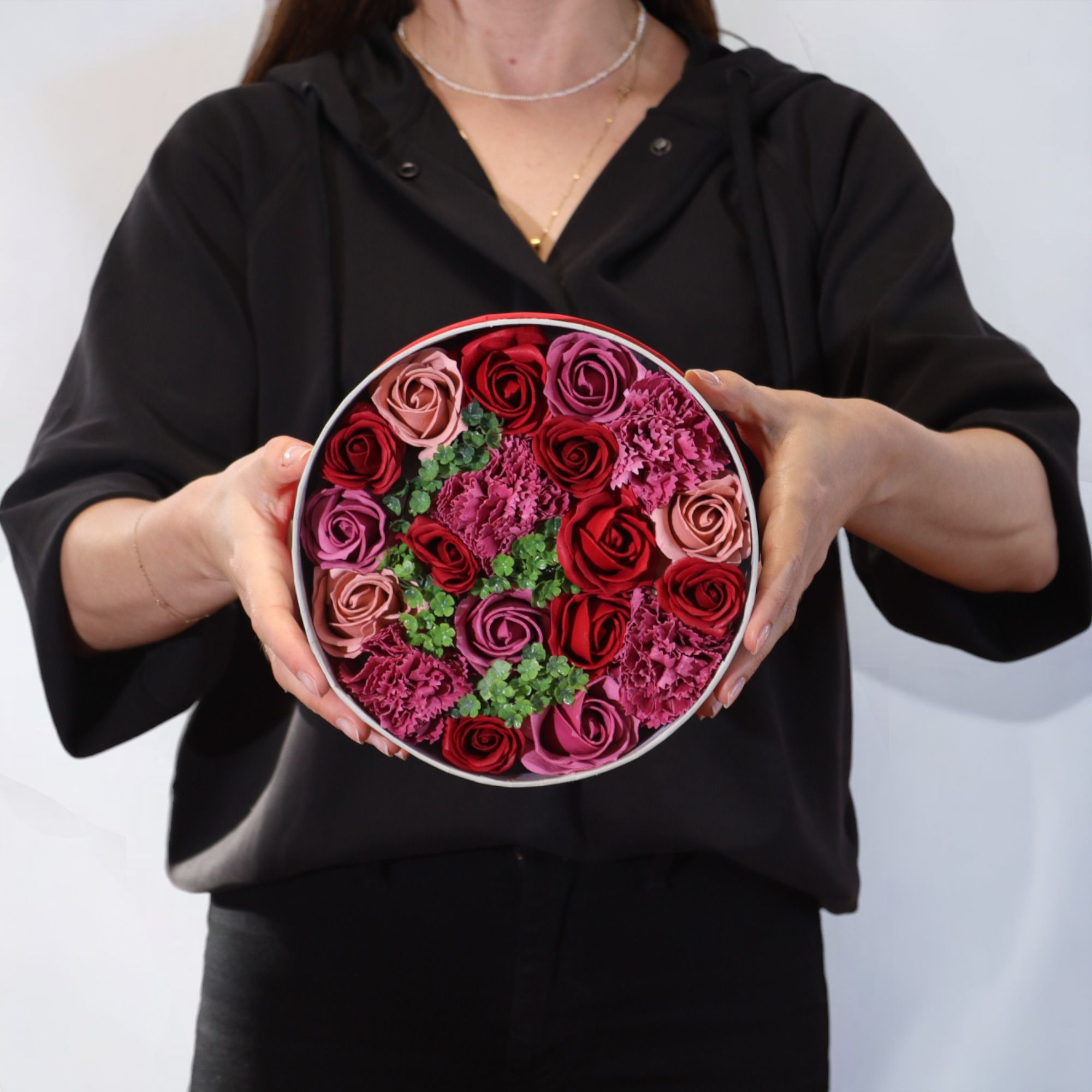 Seifenblumen Geschenkbox Vintage Rosen Rund – Duftseifen Geschenk