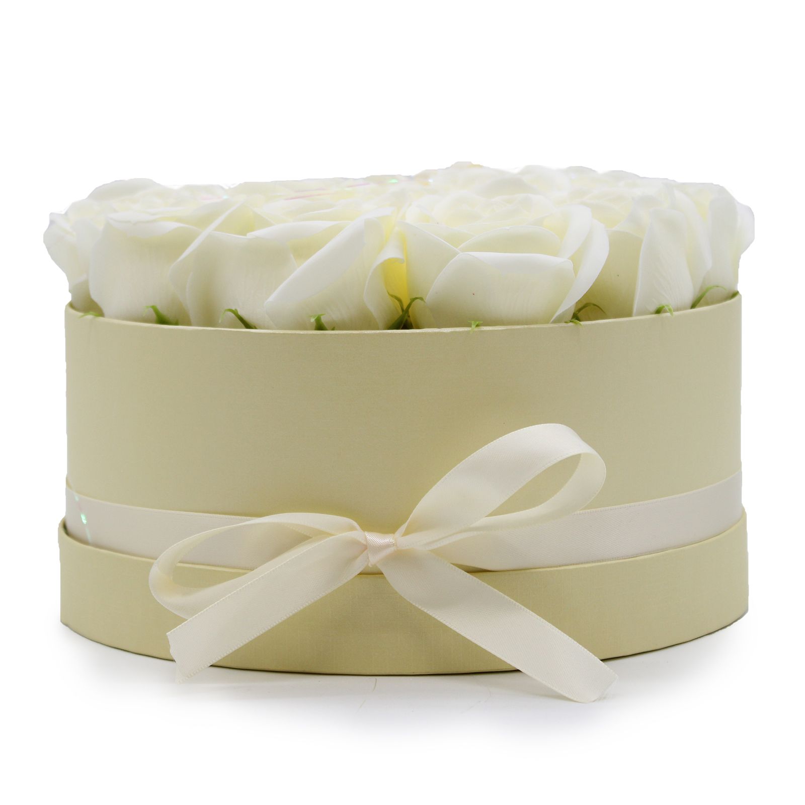 Seifenblumen Rosenstrauß Creme 14 Rosen Rund – Duftseifen Geschenkbox