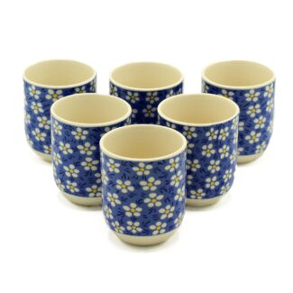 Keramik Teetassen Blaue Gänseblümchen 6 Stück 190 ml