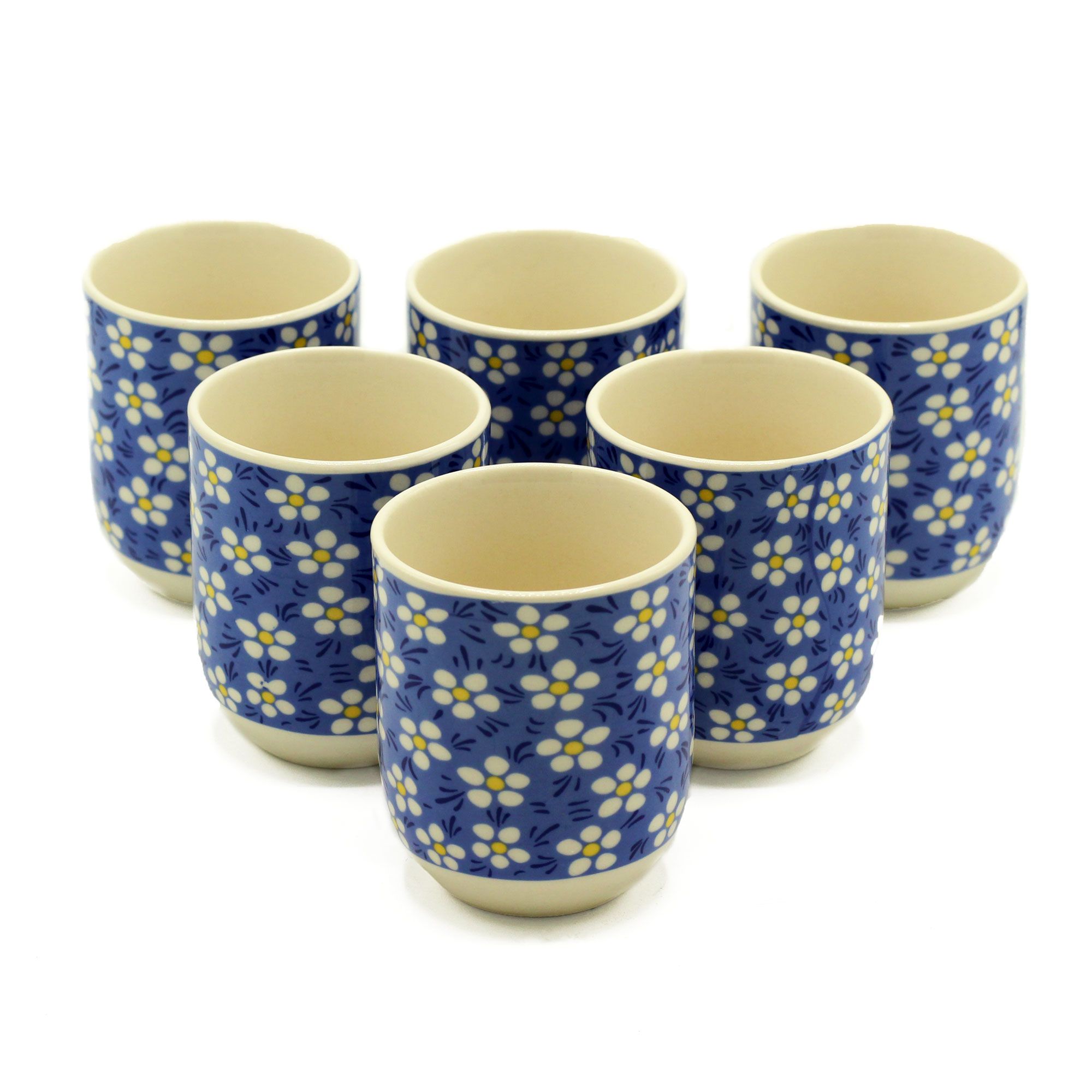 Keramik Teetassen Blaue Gänseblümchen 6 Stück 190 ml Keramik Teetassen Blaue Gänseblümchen 6 Stück 190 ml