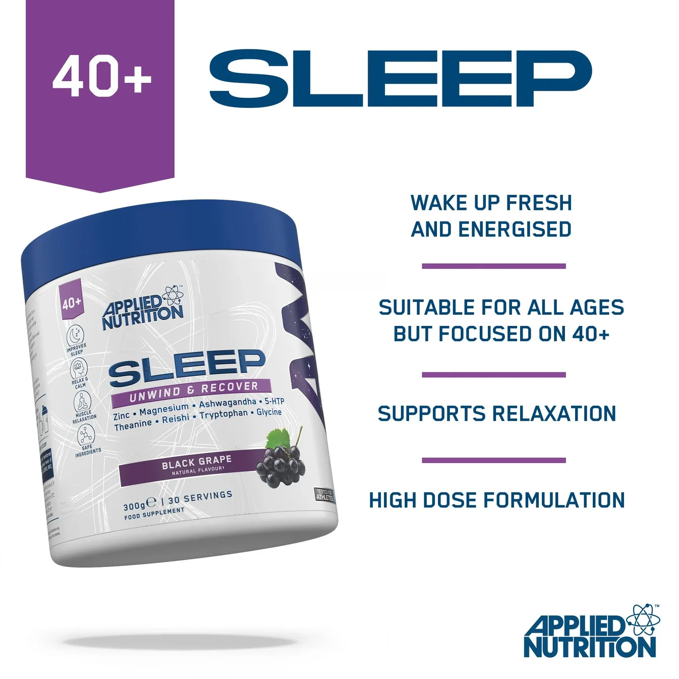 Applied Nutrition Agewell 40+ Schlaf Unterstützung Schwarze Traube 300 g – mit Glycin, Magnesium & Pflanzenextrakten