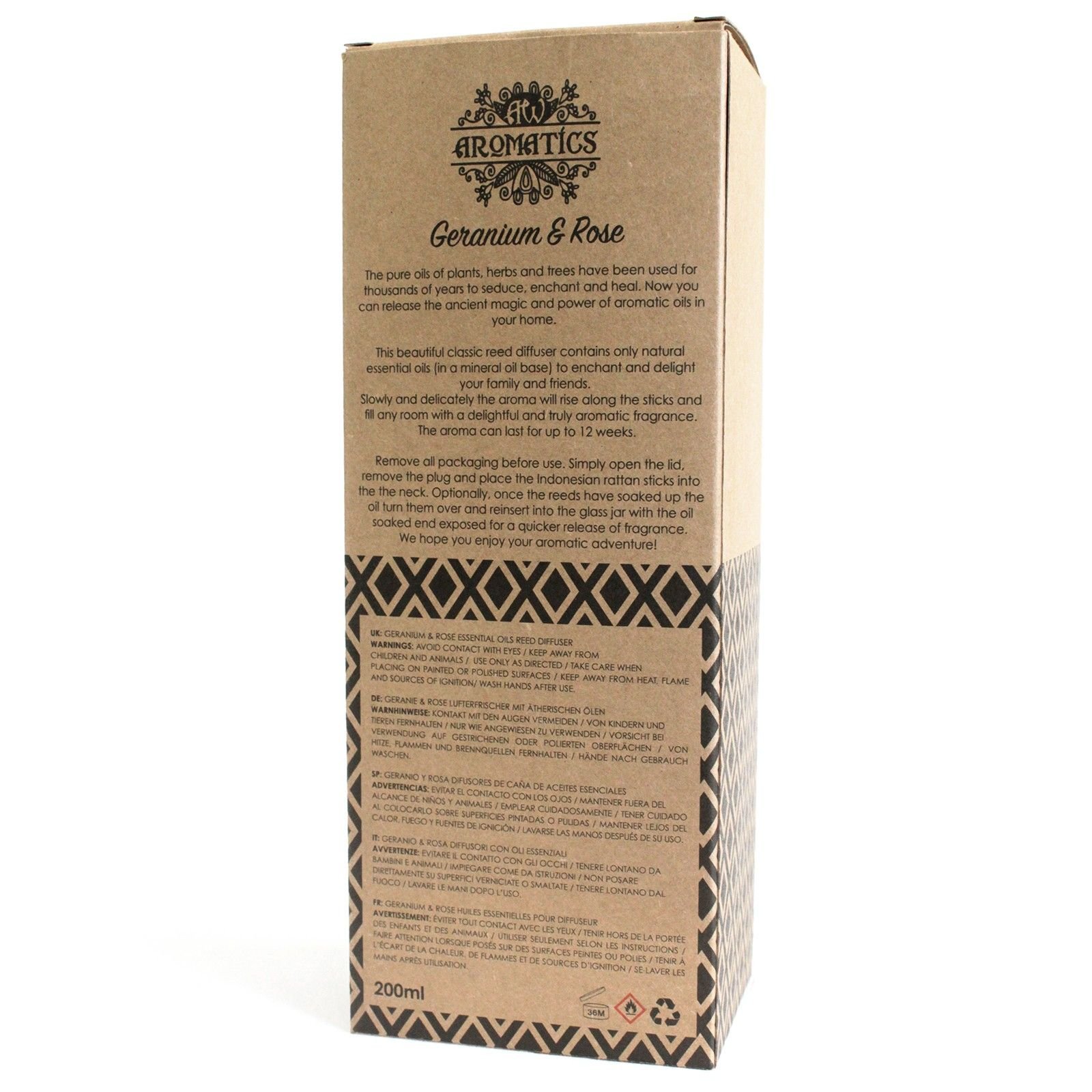 Geranie & Rose Raumduft Diffuser 200 ml – Reed Diffuser mit ätherischen Ölen bis zu 12 Wochen