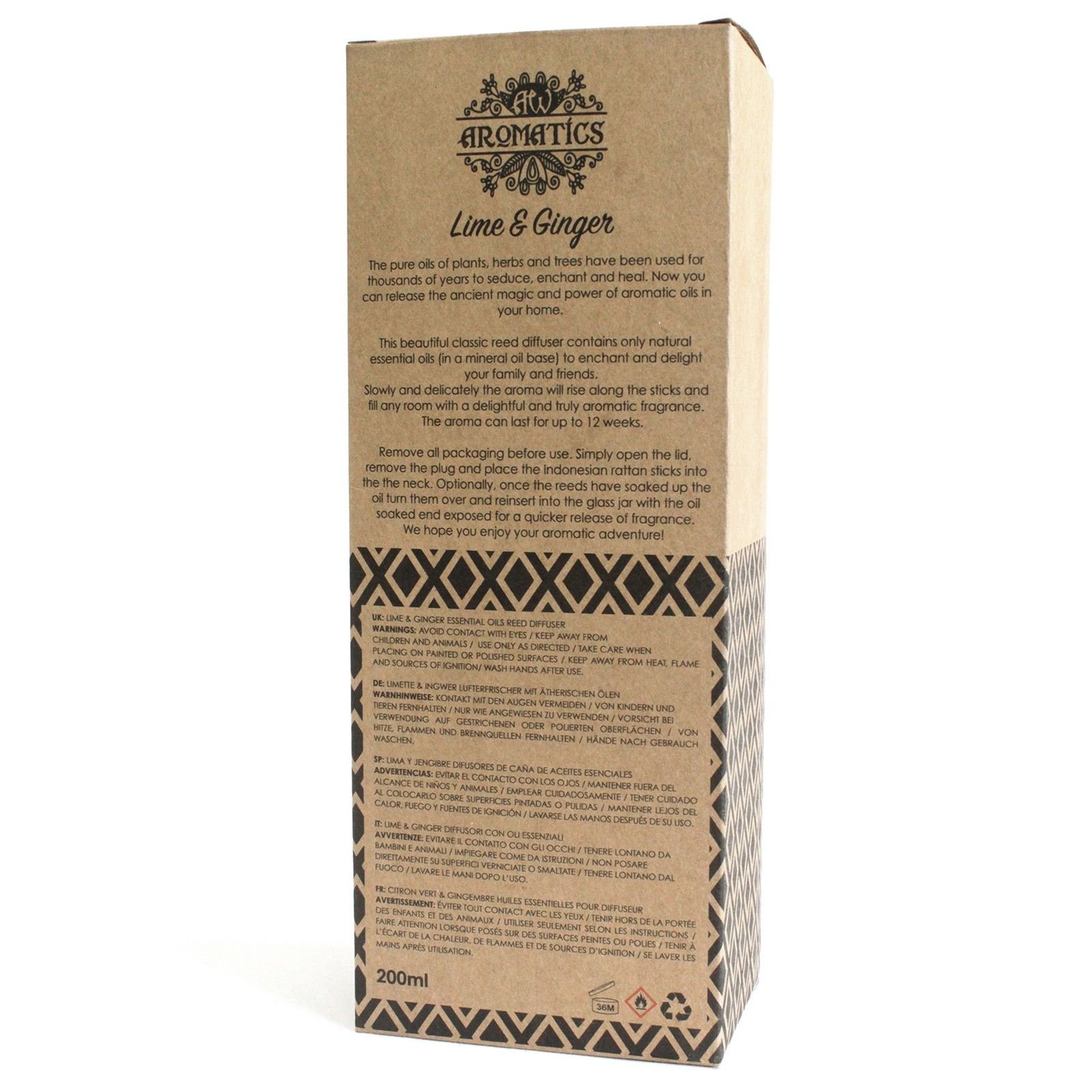 Limette & Ingwer Raumduft Diffuser 200 ml – Reed Diffuser mit ätherischen Ölen bis zu 12 Wochen