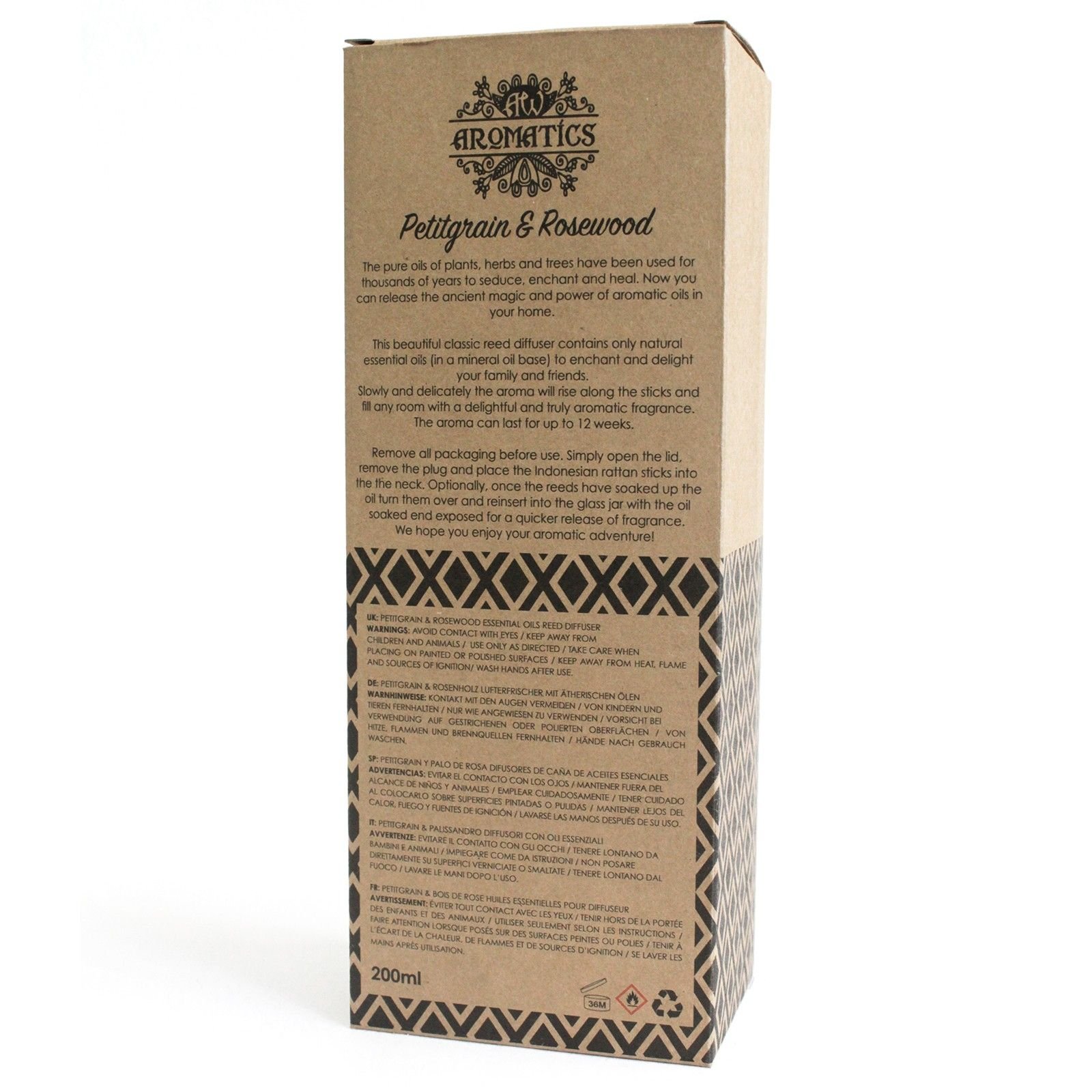 Petitgrain & Rosenholz Raumduft Diffuser 200 ml – Reed Diffuser mit ätherischen Ölen bis zu 12 Wochen