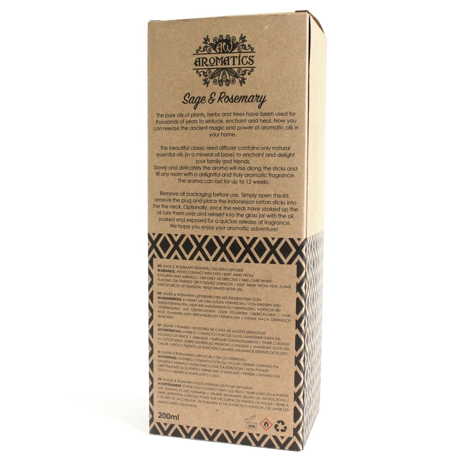 Salbei & Rosmarin Raumduft Diffuser 200 ml – Reed Diffuser mit ätherischen Ölen bis zu 12 Wochen