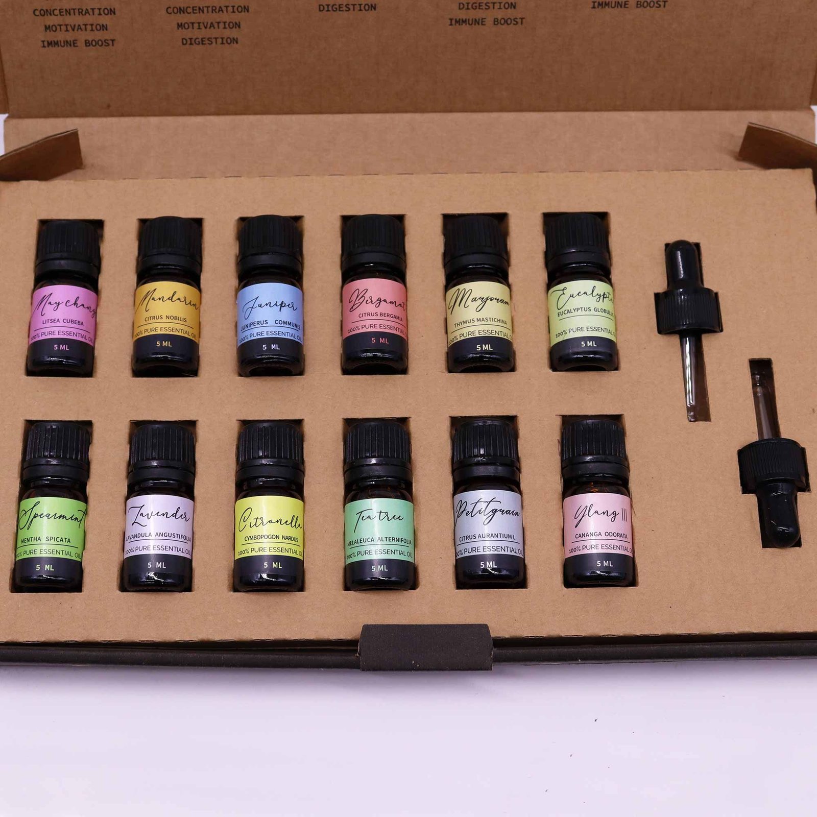 Ätherische Öle Set 12x 5 ml – Spring Aromatherapie Set mit 2 Pipetten
