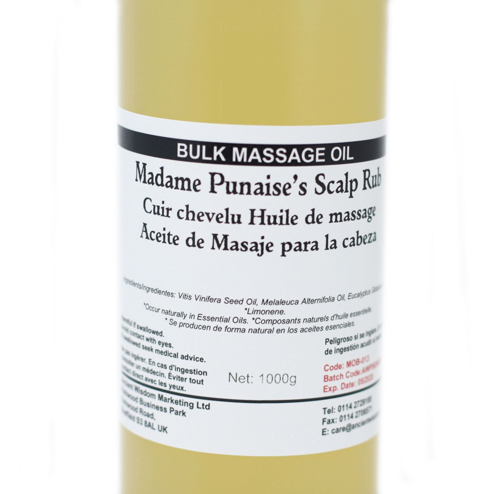 Kopfhaut Massageöl 1 kg mit Teebaum & Eukalyptus – Madame Punaise’s Scalp Massage